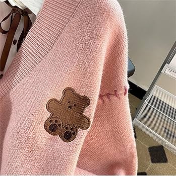 Amazon.co.jp: レディース特大クマ刺繍カーディガンかわいいゆる
