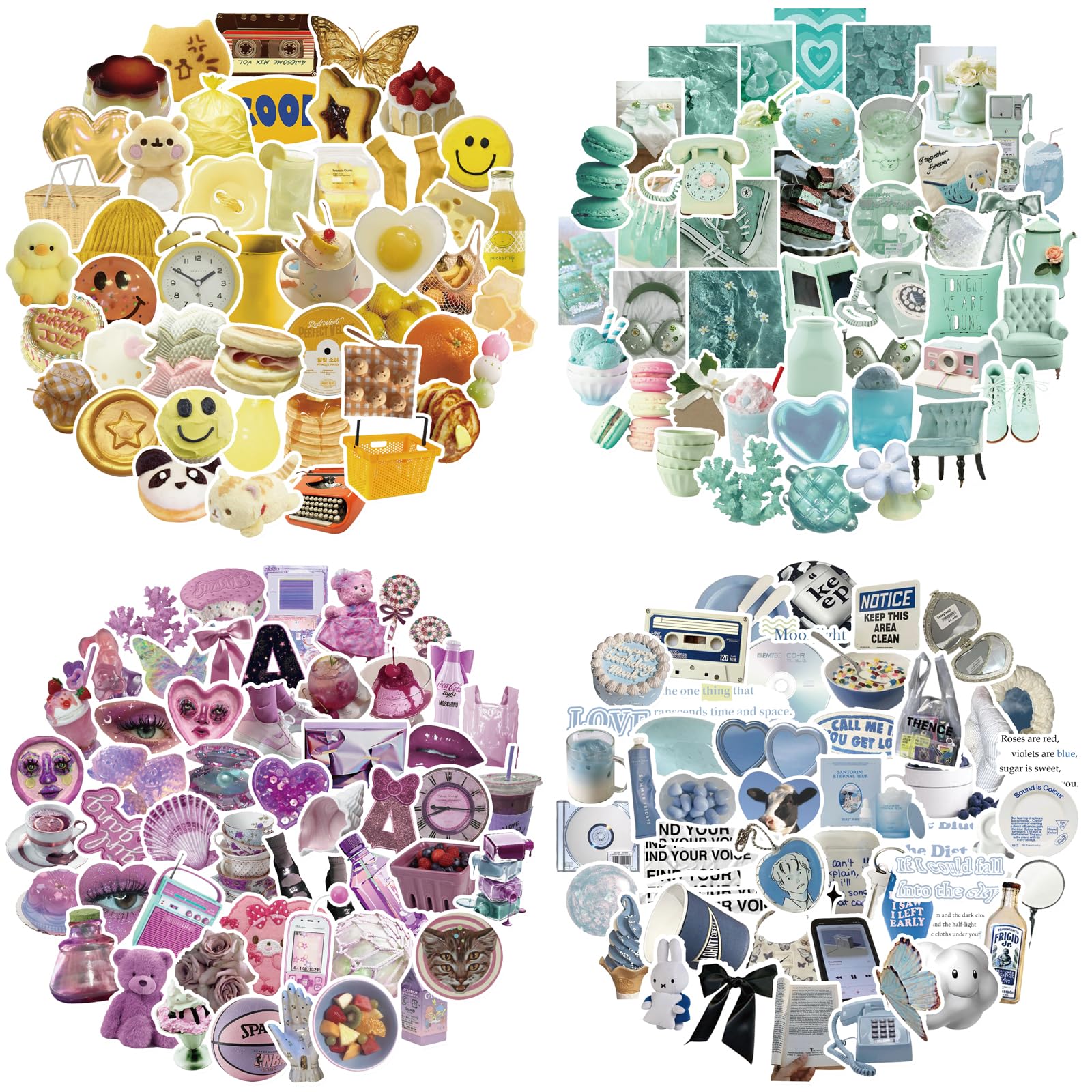 BOMICHI 240 Pcs Colorful Aesthetic Stickers for Scrapbooks,Cute Vinyl Stickers with 4 Different Colorful Themes for Water Bottles Laptop Stickers