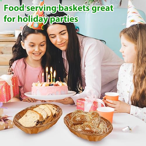 Miniatura 7 de DAJAVE Paquete de 20 cestas ovaladas de plástico, 9 x 6.9 x 2.36 pulgadas, cestas tejidas para pan de alimentos, cesta de almacenamiento de