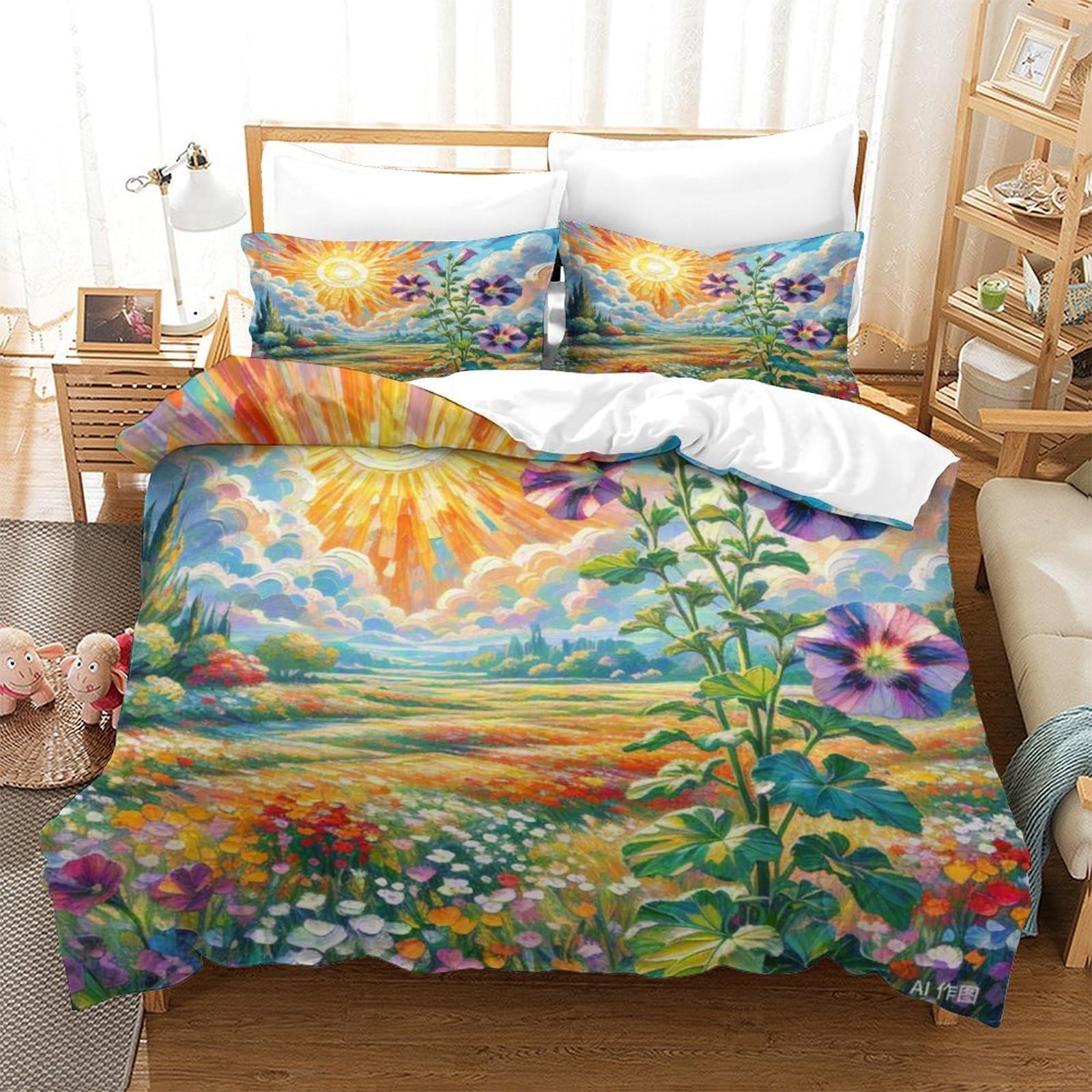 Housse de couette 260x220 en microfibre premium imprimée Pétunie 3D