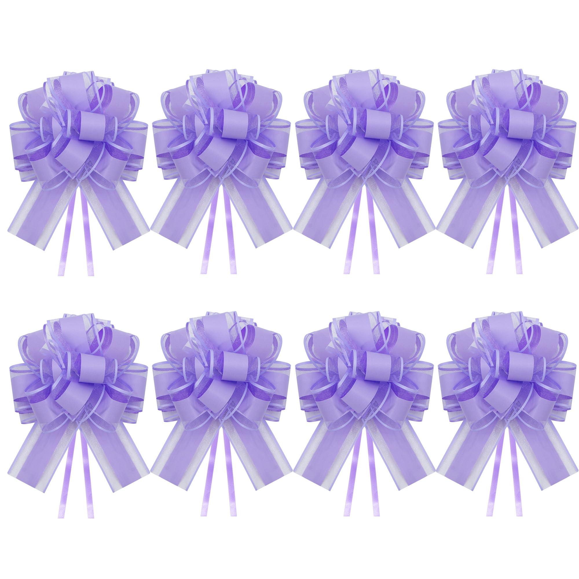 Time to Sparkle 8PCS Organza Pull Bows 17cm*22cm Gift Wrapping Bows Present with Ribbon Pull String for Christmas Baskets,Party Present,Holiday - Lavender