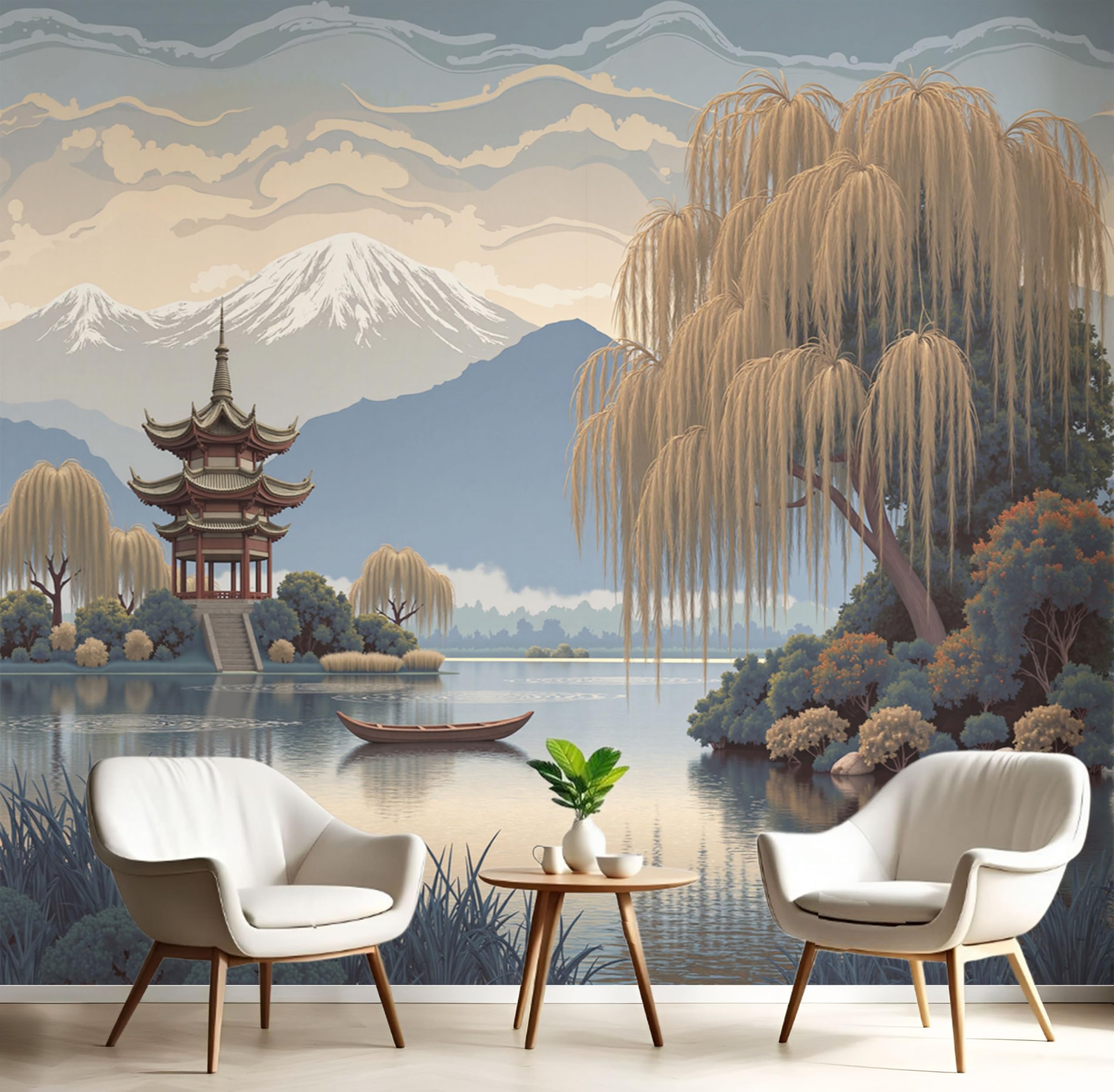 Papier peint japonais Ukiyo-E Mont Fuji poster mural soie salon chambre cuisine 200x140