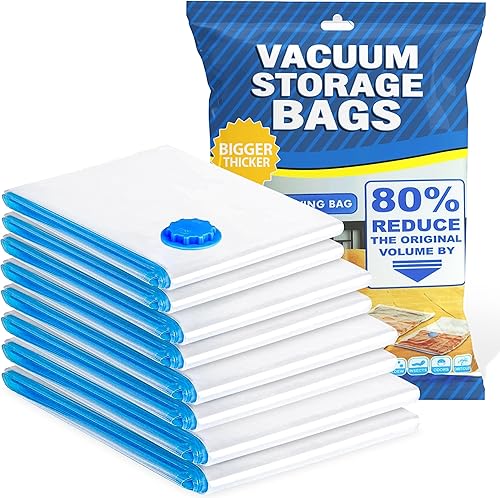 Bolsas de almacenamiento al vacío Paquete de 8 bolsas selladas al vacío para ropa Bolsas selladoras al vacío transparentes para mantas, ropa,