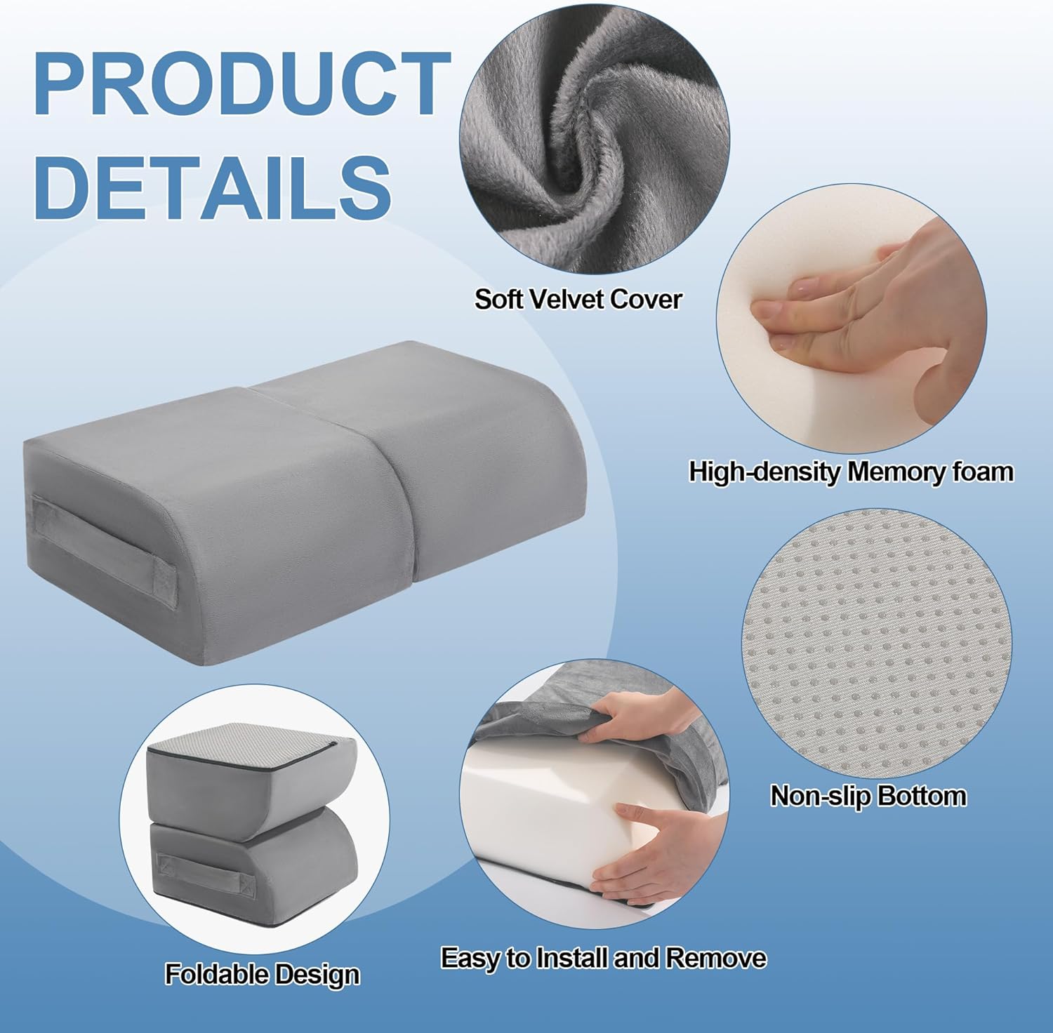 HOMBYS Foldable BBL Pillow After Surgery, Large Size Brazilian Butt Lift Pillow with Carry Handle, BBL Sleeping Pillow for Sitting Driving Office(Gray) - Image 3