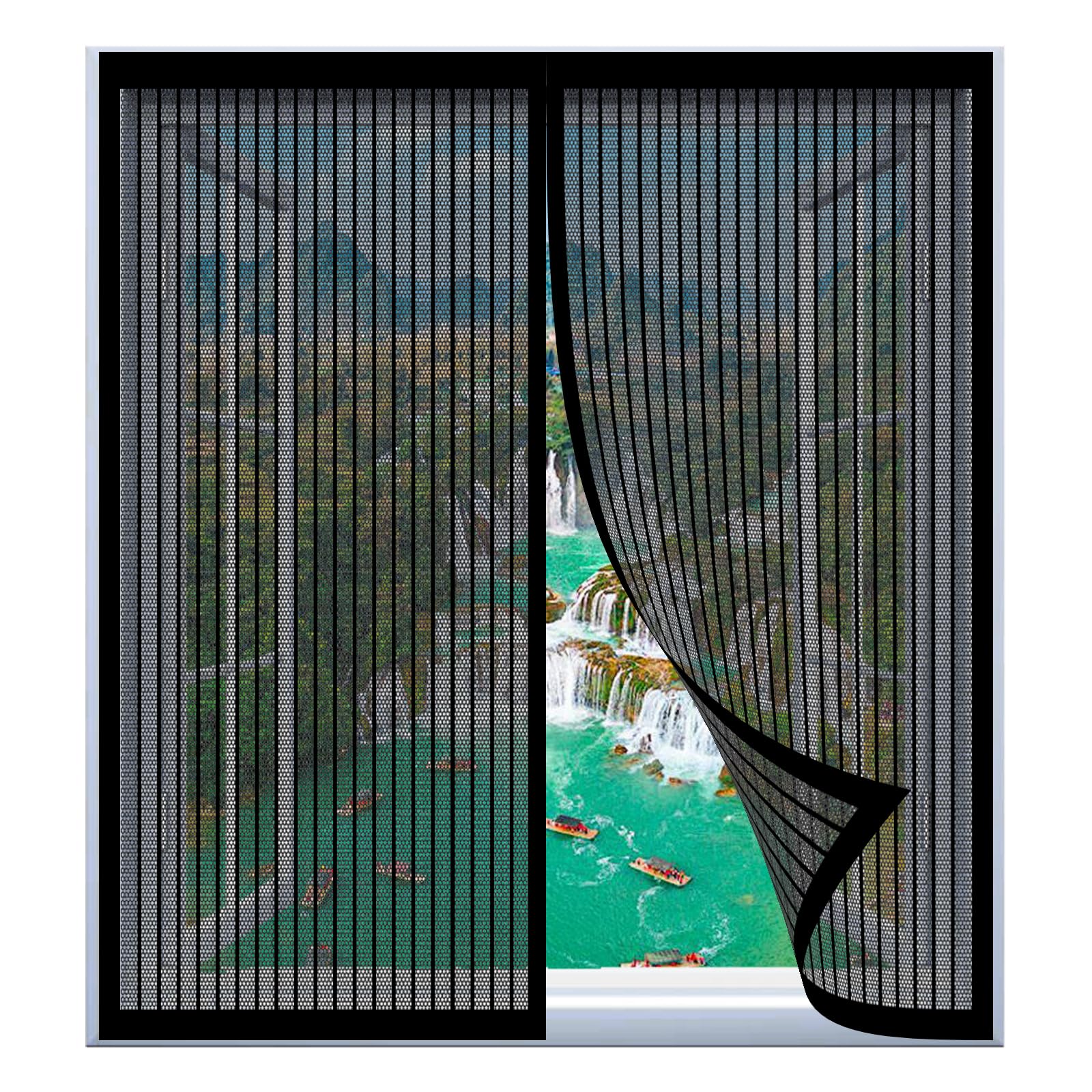 Fly Screens for Windows that Open Inwards 103 x 107 cm Easy Installation No Drilling Or Screwing Anti Mosquito Fly Curtain for Windows Nets to Keep Bugs Out, Black