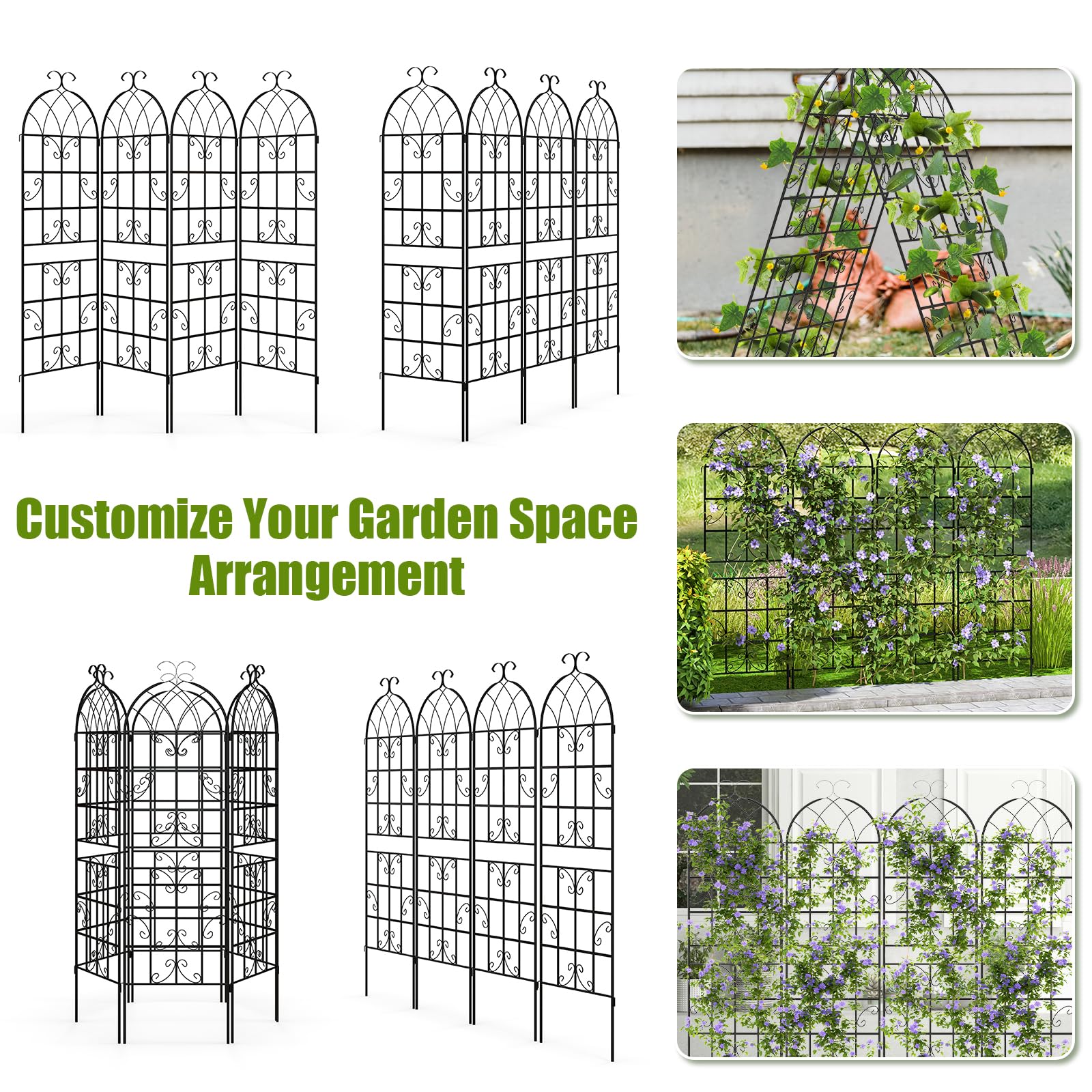 HOMASIS Traliccio per Rampicanti di 2 Pezzi, Pannelli Decorativi per Recinzione da Giardino in Metallo, Graticcio per Piante Rampicanti, Grigliato Divisorio Decorativo, 50x180 cm, Nero