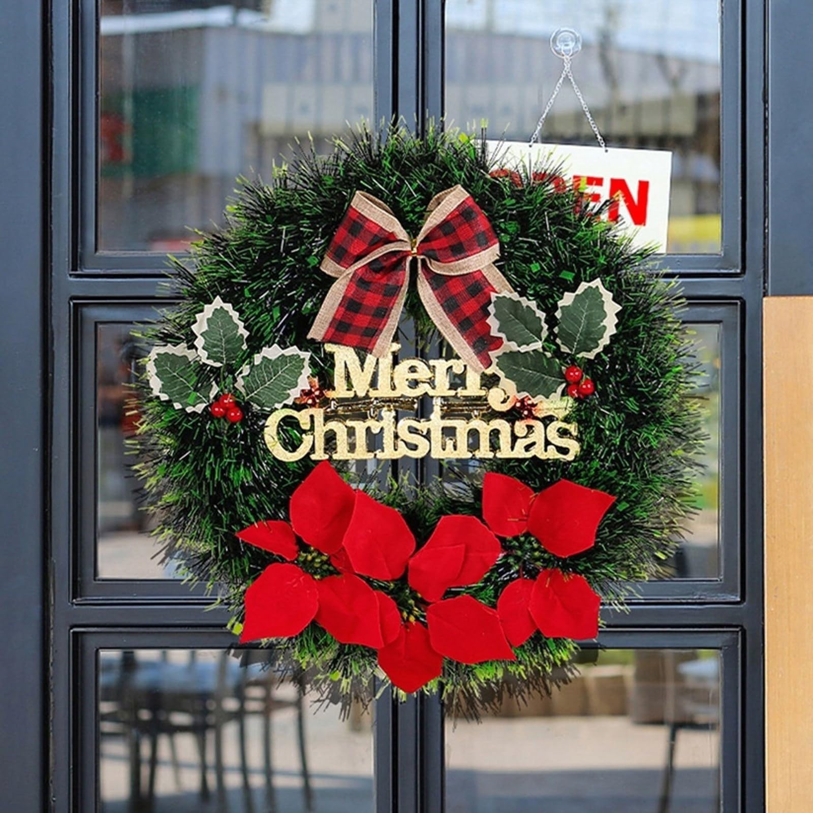 Amazon｜16 インチのクリスマスリース人工冬ちょう結びフラワー