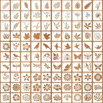 Set of 100 Stencils 5 x 5 cm Flower Leaves Bird Drawing Painting Stencils
