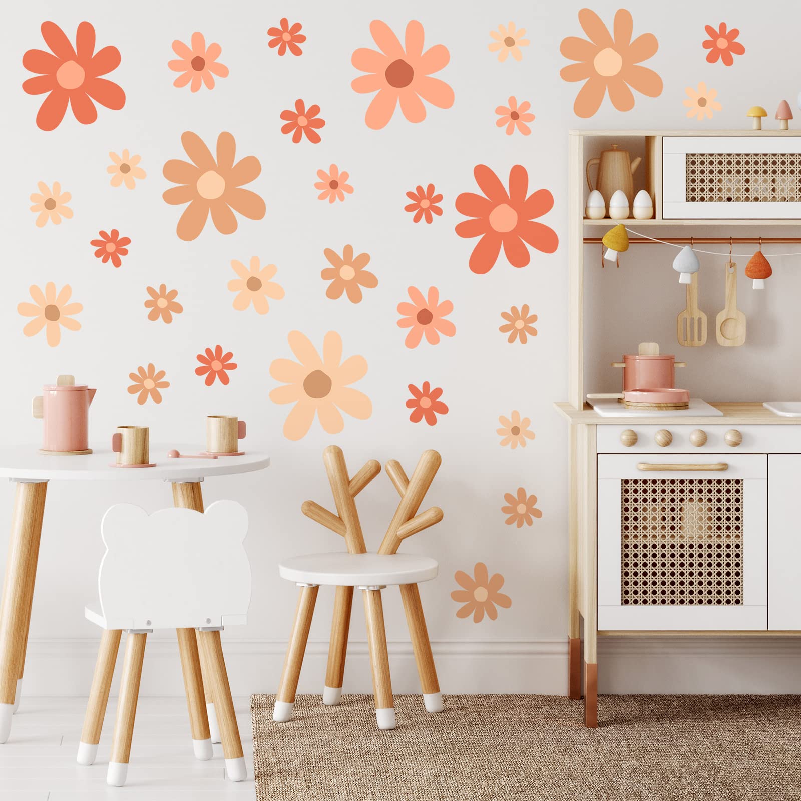 Photo 1 of [SOME PAGED ARE DAMAGED] TaoBary 12 Sheet Daisy Wall Sticker Decal Removable Cute Daisy Bedroom Room Decor Flower Wall Sticker Pink White Flower Decal Wallpaper Peel and Stick for Nursery Home(Orange,Colorful Style)