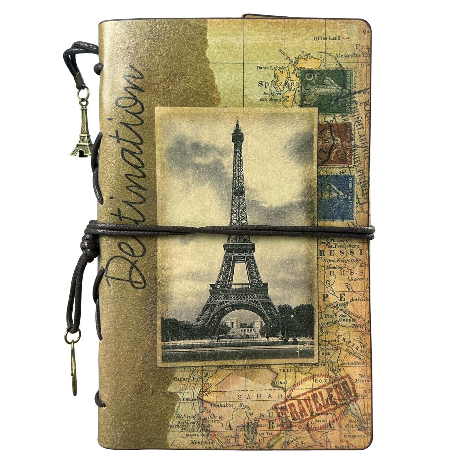 Leather Journal for Women Men, Refillable Travelers Notebook Antique Handmade Journals for Writing Art Sketchbook Travel Diary Luxury Gifts for Birthday Thanksgiving 90 Sheets A6(01 Paris)