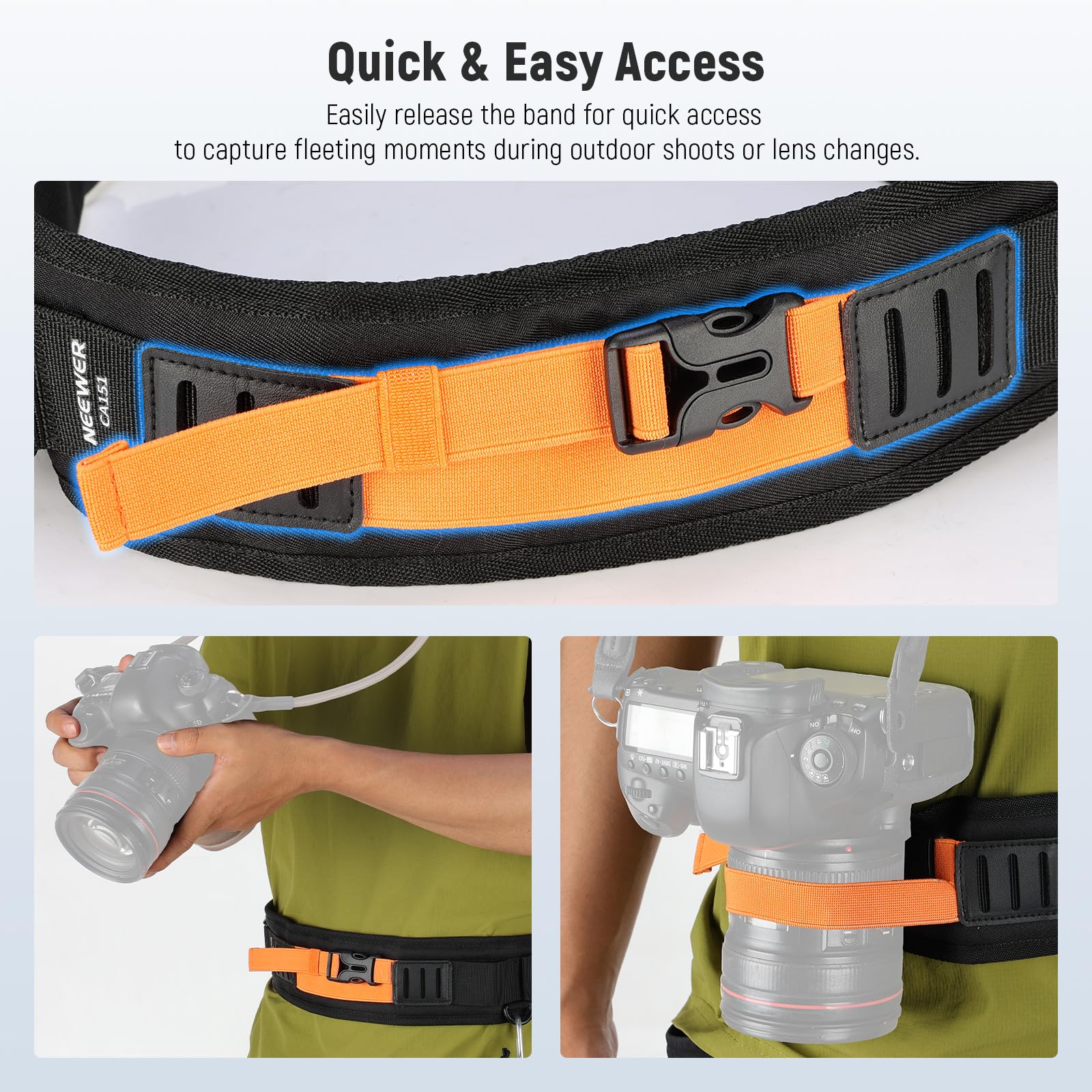 NEEWER Cintura in Vita per Fotocamera Multiuso, Camera Strap per Fotografi, Tracolla Traspirante Regolabile con Anelli D per Borsa DSLR Custodia Lenti Treppiede Flash Accessori Fotografia, CA151 Nero