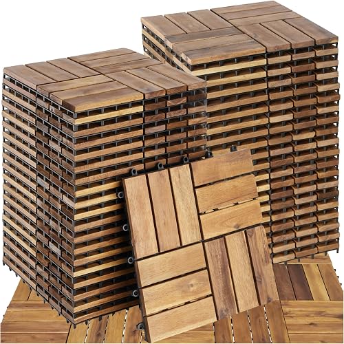 40 dalles clipsables en bois d'acacia 31 x 31 cm, 3,8 m² tectake