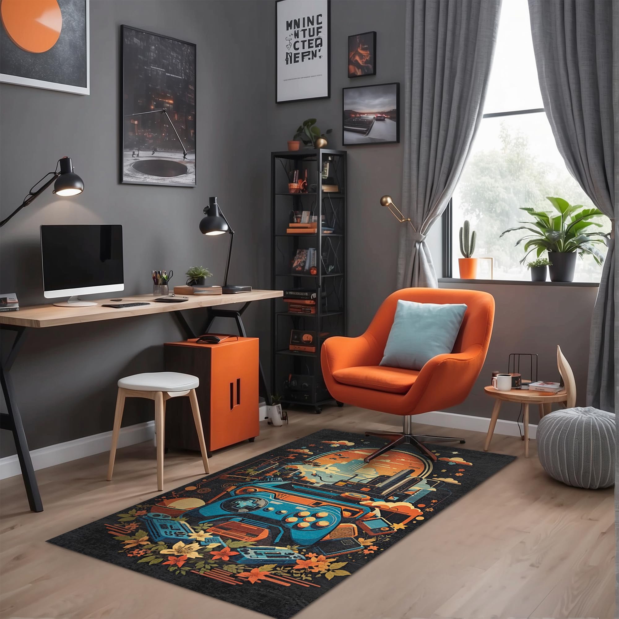 Depoba Conlos Kadife Oyuncu Odası Halısı Kaymaz Pamuk Tabanlı Yıkanabilir Antibakteriyel Gamer, Gaming Halısı 140x200