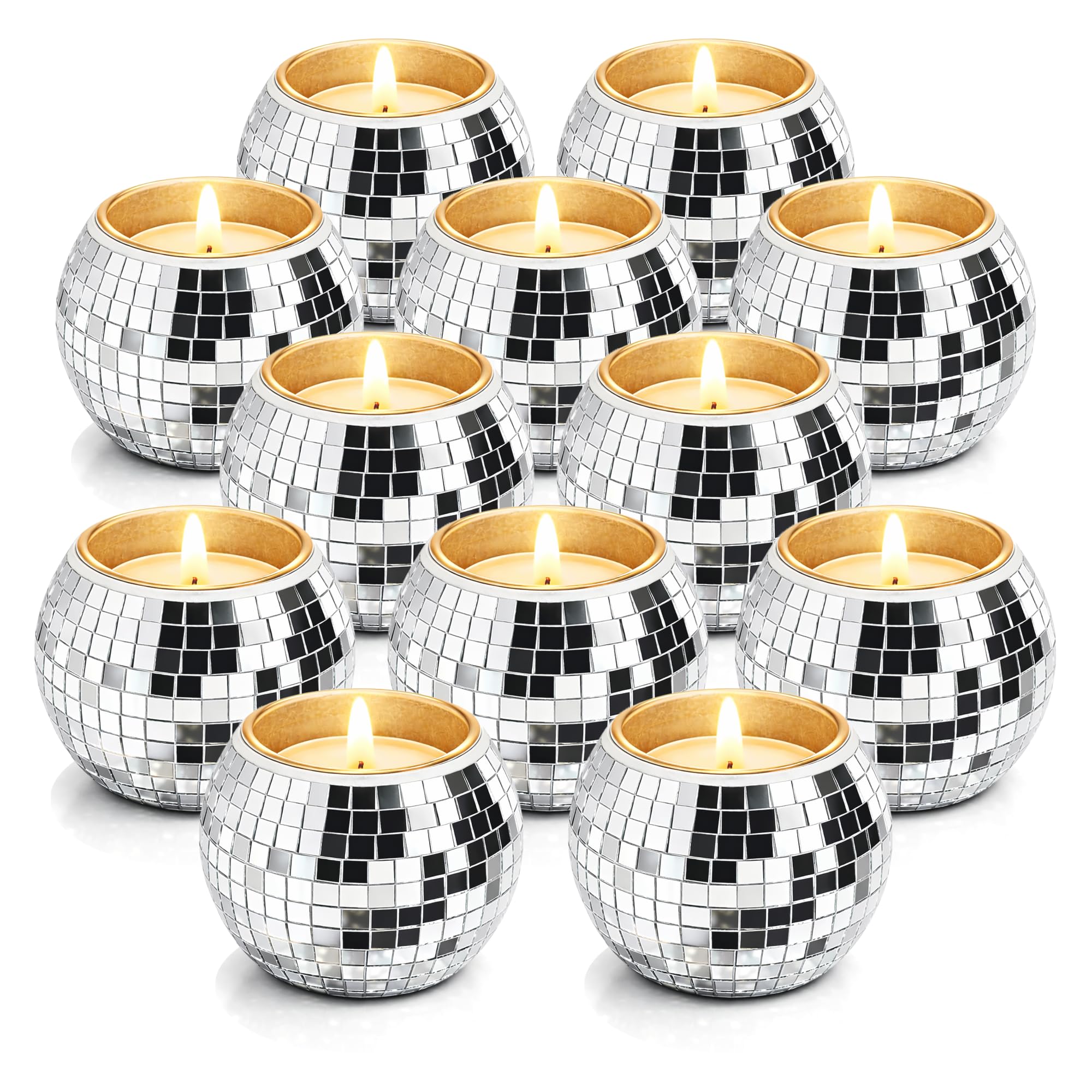 Photo 1 of 12 Pcs Disco Ball Candle Holder Glass Mirror Candle Holder Disco Ball Decor for Wedding, Party, and Christmas