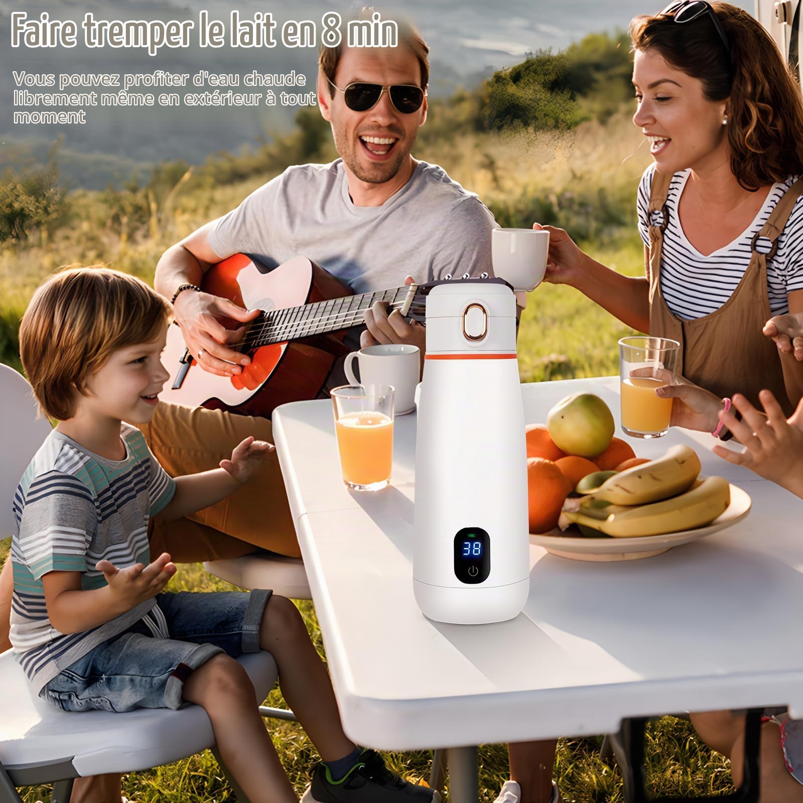 Chauffe Biberon Portable/Voiture/Voyage, 350ml, Universel, Sans Fil, Température Précise,Autonomie 24h, Rechargeable USB, Lait Maternel, Lait Tempérture Réglable 37°C a 55°C