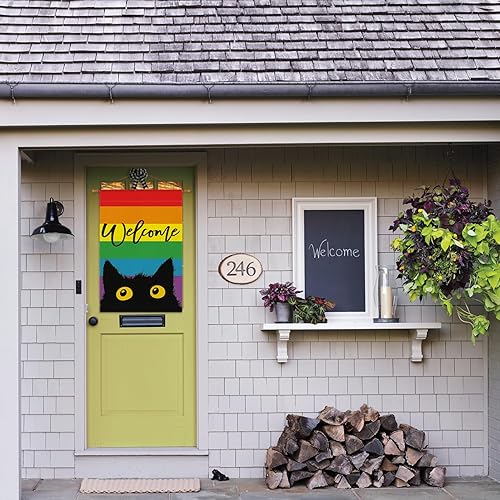 Miniatura 3 de AVOIN colorlife Welcome LGBTQ Pride Parade - Bandera de casa de gato arcoíris de 28 x 40 pulgadas, doble cara, comunidad LGBTQ, gay, lesbiana,