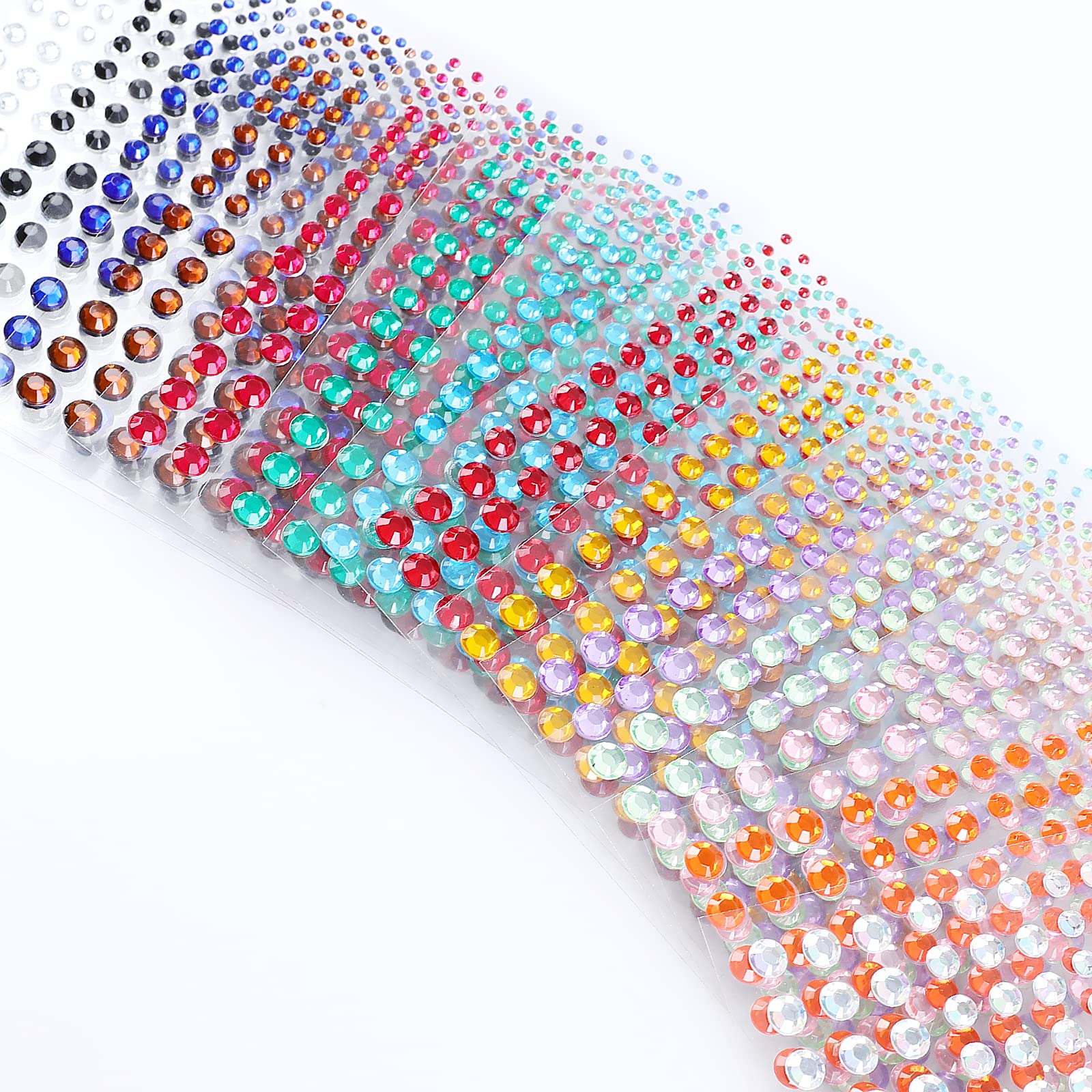 AiQInu 3600 PCS Strass Autocollant, 16 Couleurs 2/3/4/5/6MM Auto-adhésif Visage, Pierres Précieuses Cristal pour DIY Artisanat Nail Body Maquillage Décoration