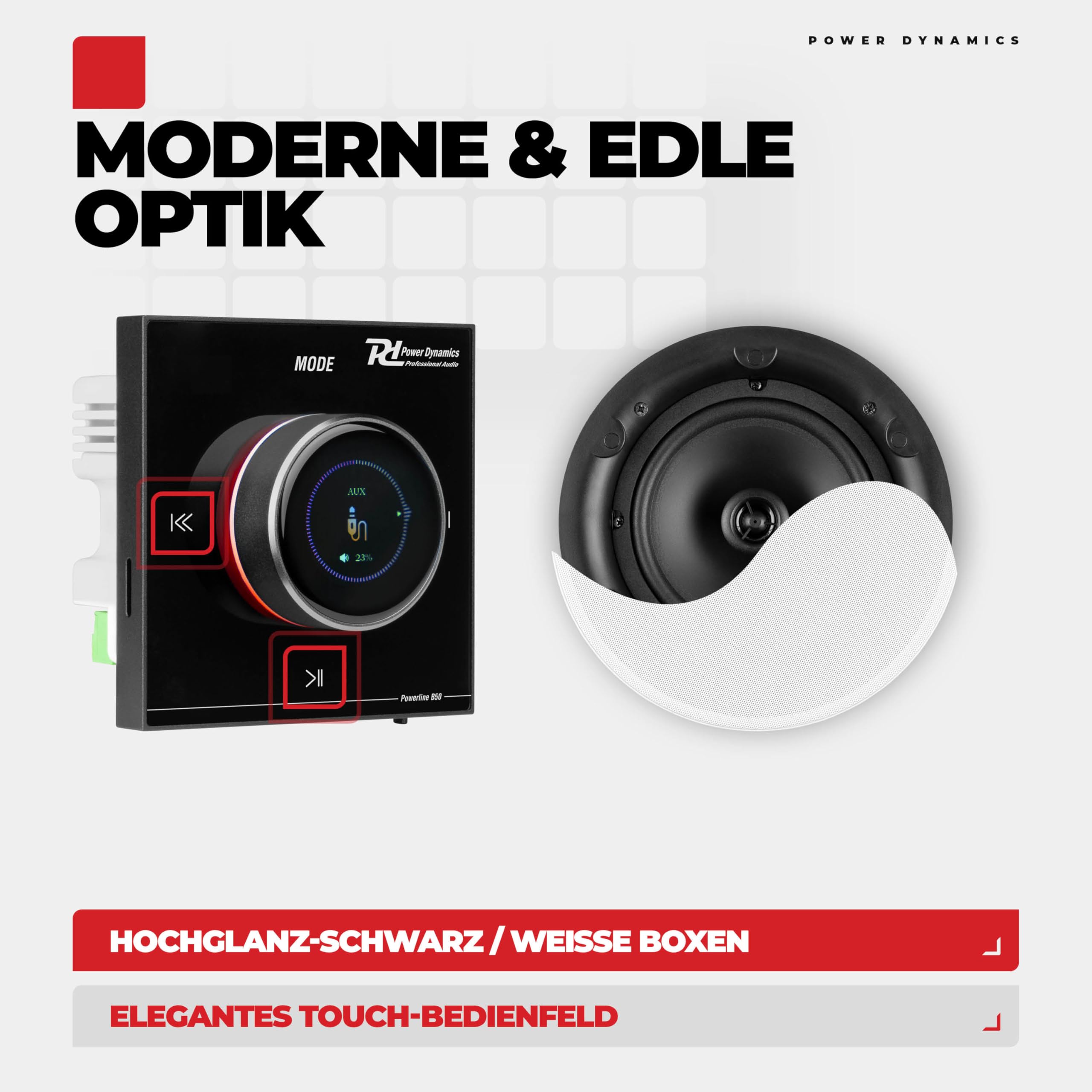 Power Dynamics B100B Bluetooth Deckenlautsprecher 4er Set - 4X Einbaulautsprecher 6,5" Schwarz – 100W Verstärker – Unterputzradio, 55mm Tief - Radio, USB & SD für Wohnzimmer, Büro, Gastro