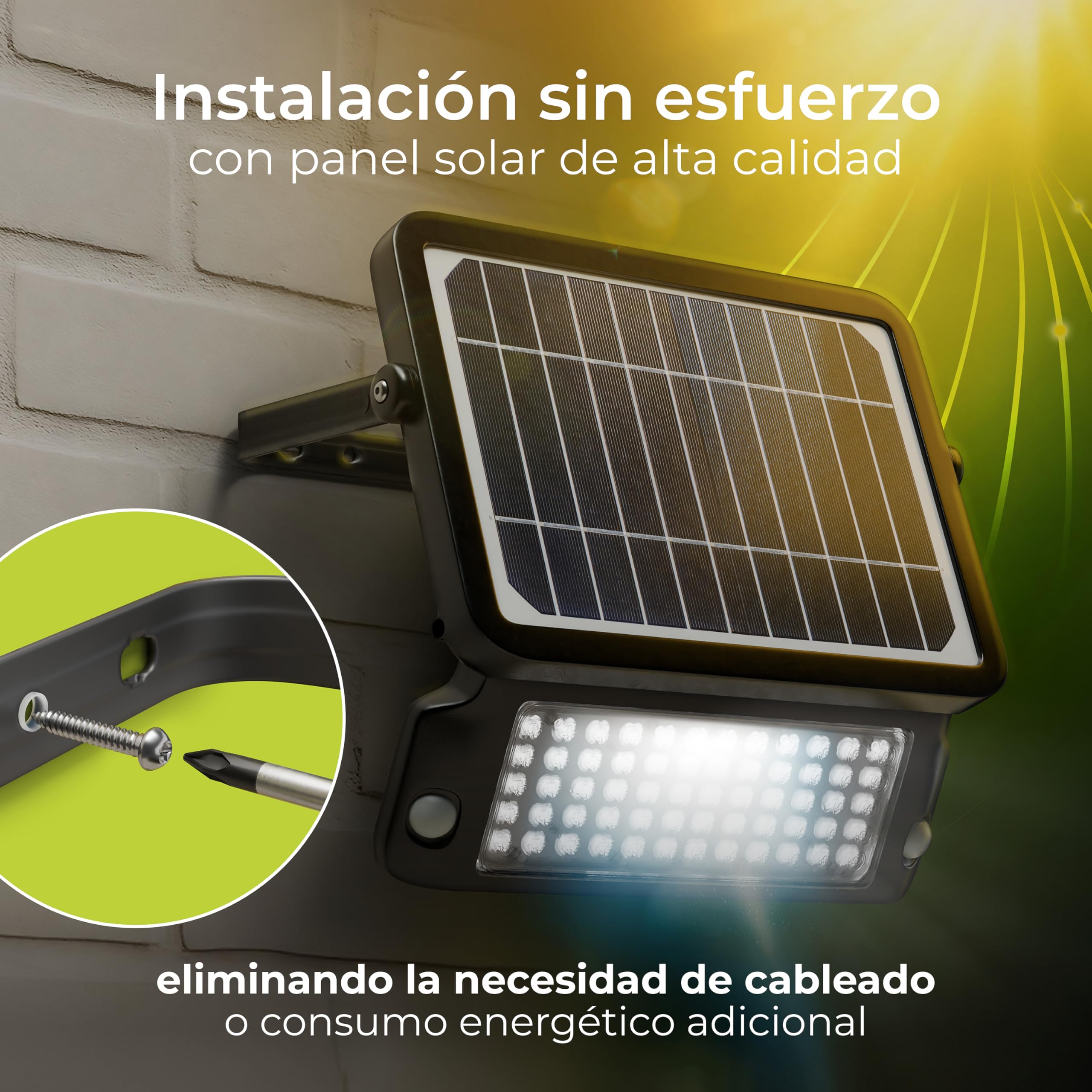 Luceco Foco LED Solar para Exterior con Sensor de Movimiento PIR, Luz de Seguridad, Iluminación Exterior, Diseño Angular, Ajustable, Guardian, Negro, IP65, 10W, 1080lm, 4000K, LEXSF11B40
