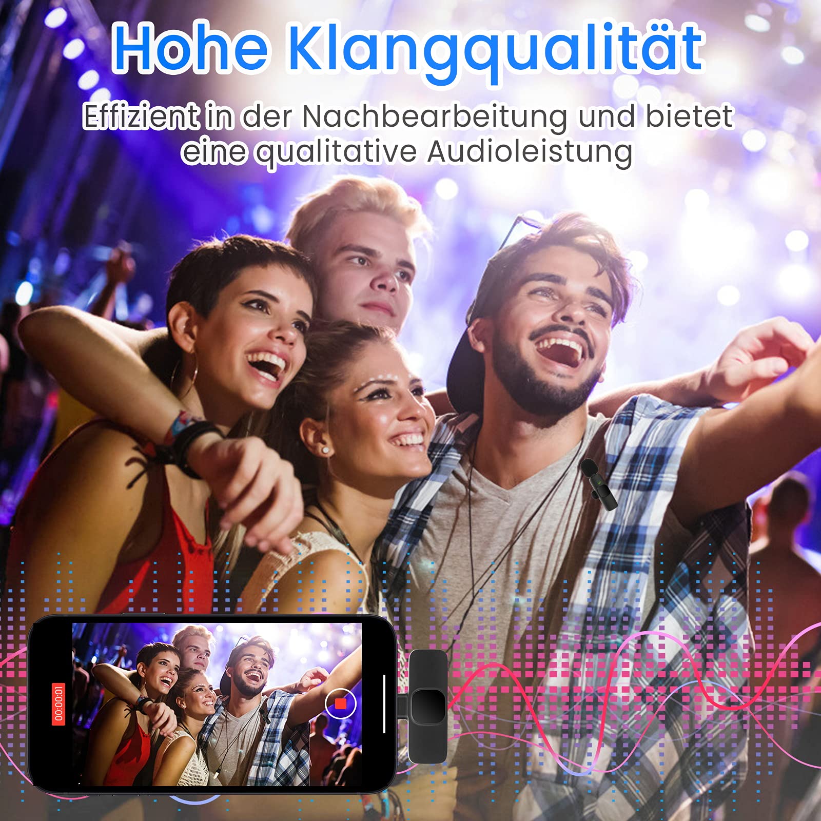Mikrofon Handy fur iPhone – 2.4GHz Wireless Lavalier Microphone ansteckmikrofon kabellos mit Clip fur Videoaufzeichnung YouTube Facebook Live Stream Tiktok