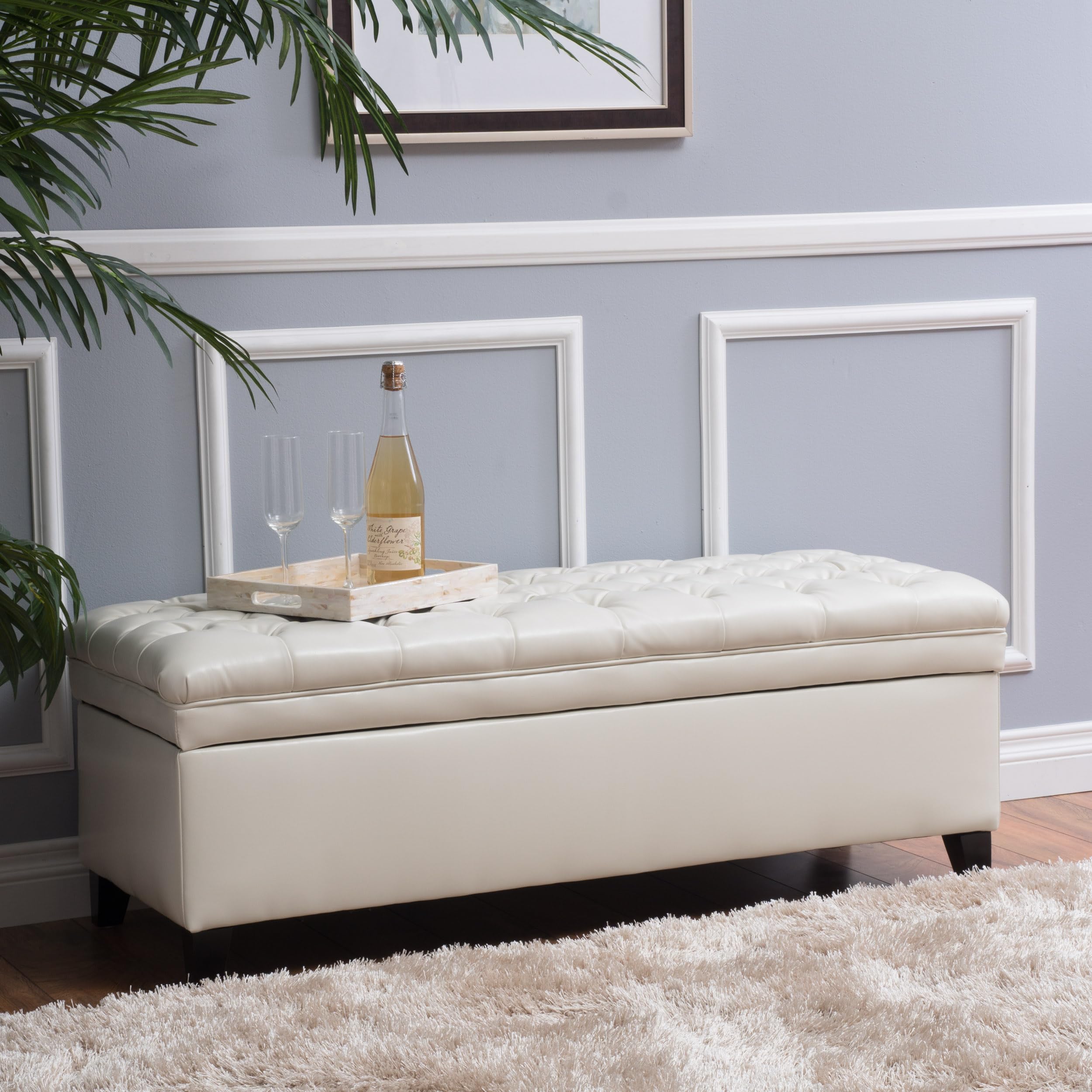 aphrophina Storage Ottoman for Living Room and Bedroom, Stylish Ivory Faux Leather, Seating and Organization