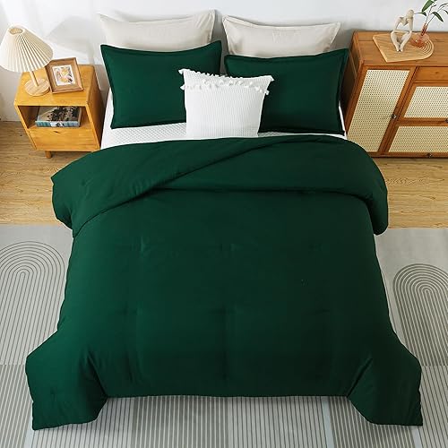 Miniatura 8 de Andency Juego de edredón de tamaño matrimonial de color verde esmeralda oscuro, juego de edredón y juegos de ropa de cama de 3 piezas de color verde