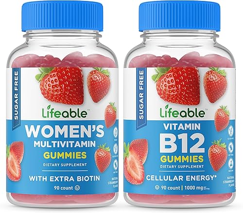 Lifeable Multivitamínico sin azúcar para mujer + vitamina B12, paquete de gomitas  Gran sabor, suplemento vitamínico, sin gluten, sin OMG, gomita