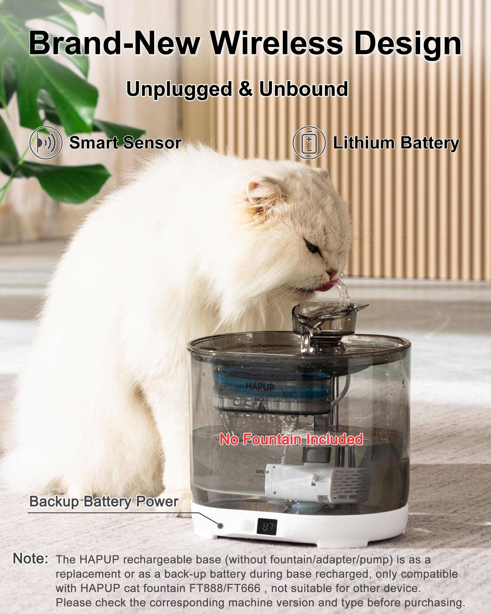 HAPUP Base Fontanella per Gatti Senza Fili Base Alimentata di Ricambio per Fontanella per Gatti con Sensore di Movimento Fontana per Gatti a Batteria Fontana Gatto Fontana Gatti 2,2L