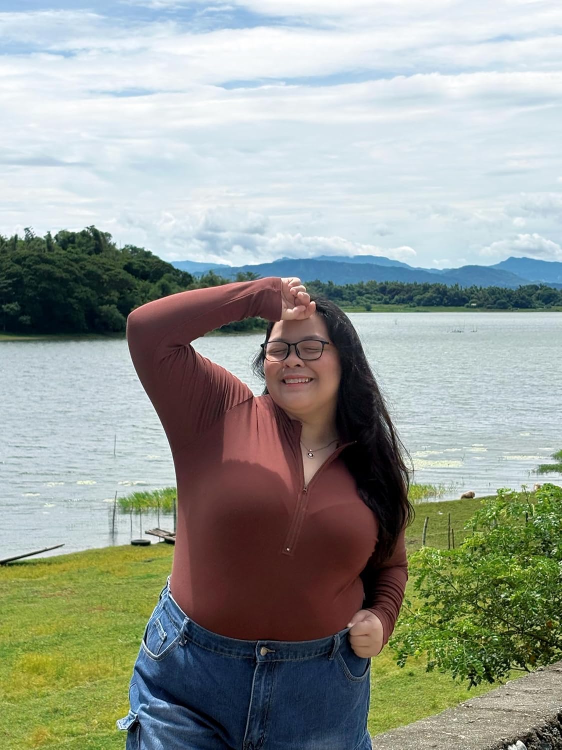 FOREYOND Plus Size Bodysuits for Women Long Sleeve Scoop Neck Bodysuit Sexy One Piece Body Suit Tops - Image 2