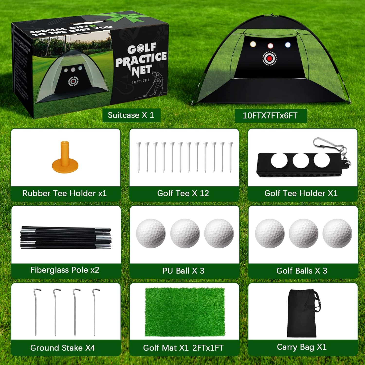 Golf Net, 10x7ft Golf Practice Net, Golf Hitting Aids Nets for Backyard Driving Chipping with 12 Golf Tees, Target Cloth, Golf Mat, Carry Bag, 6 Golf Balls, - Backyard Indoor Outdoor Sports Game : Sports & Outdoors