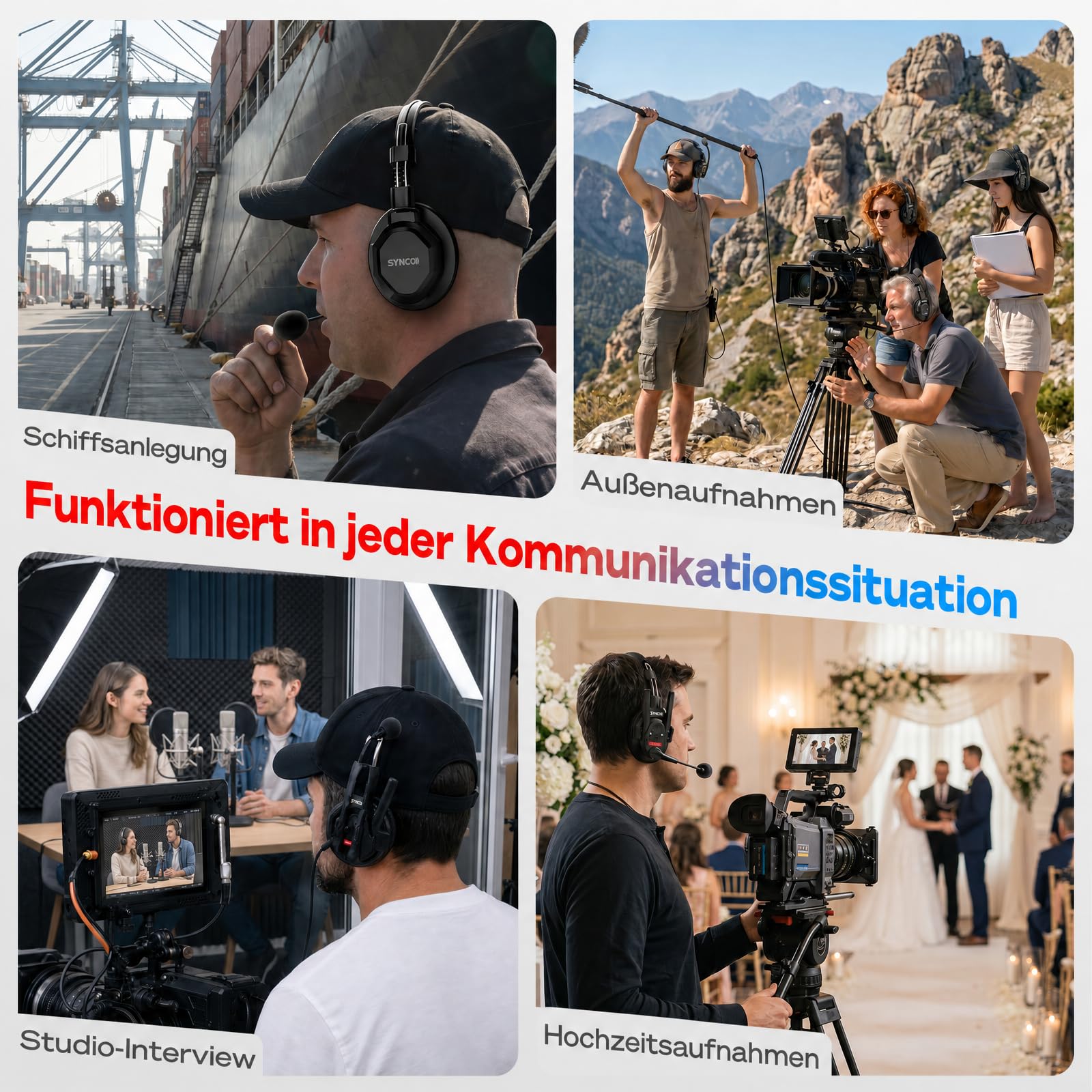 SYNCO XTALK XMax2 Wireless Intercom Headset für Film & Teamwork (2PCS) | 500m/1640ft Reichweite, 2.4GHz Full-Duplex, AEC Rauschunterdrückung, 3.5mm Monitor, 24h Akku, für Baustellen, Interviews