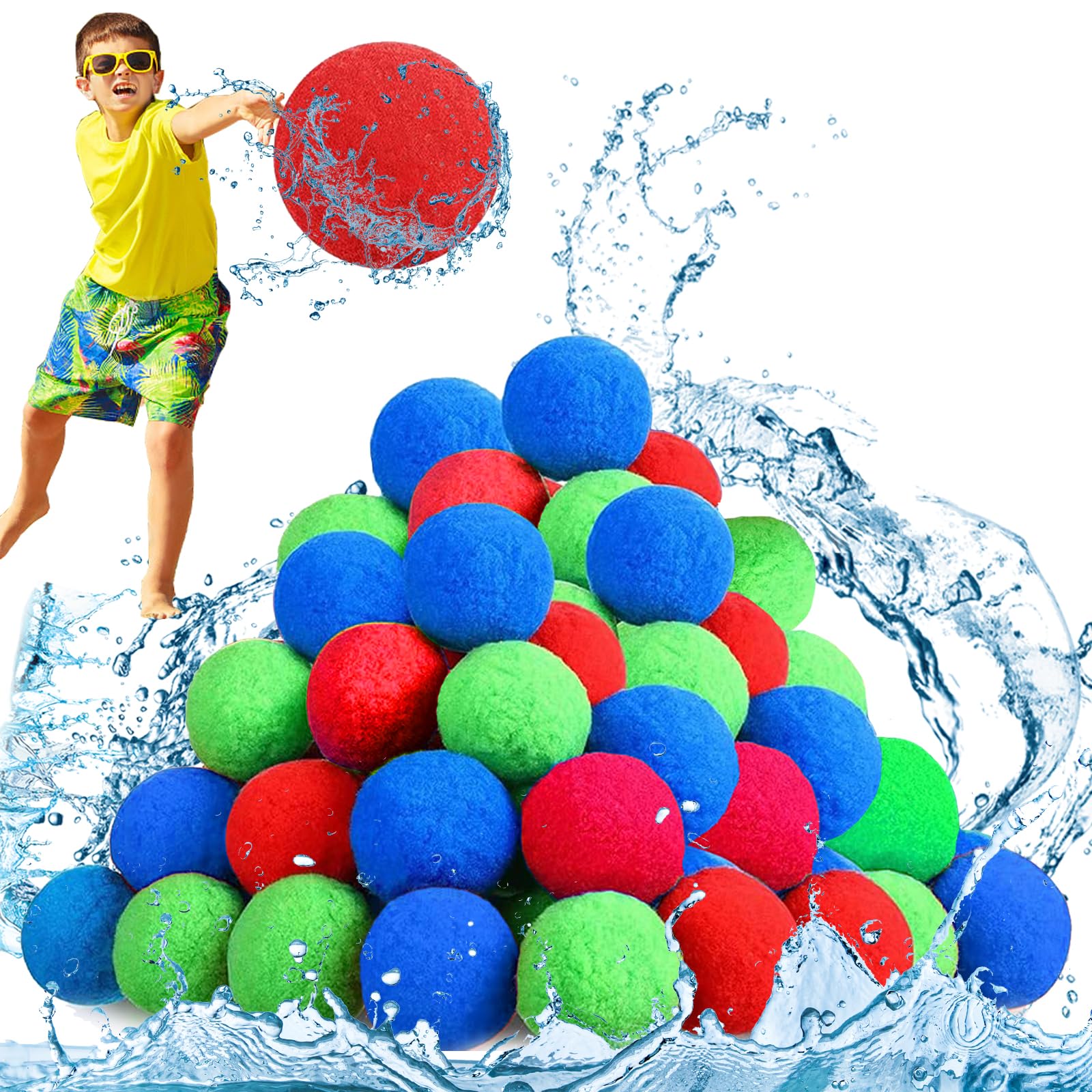 XIEXIESHER 30/40/50 Piezas de Globos de agua Reutilizables, Bolas de agua Para Salpicaduras, Bolas de agua para niños Adultos,Juguetes de Piscina y Playa, Bombas de agua para trampolín, Playa (40)