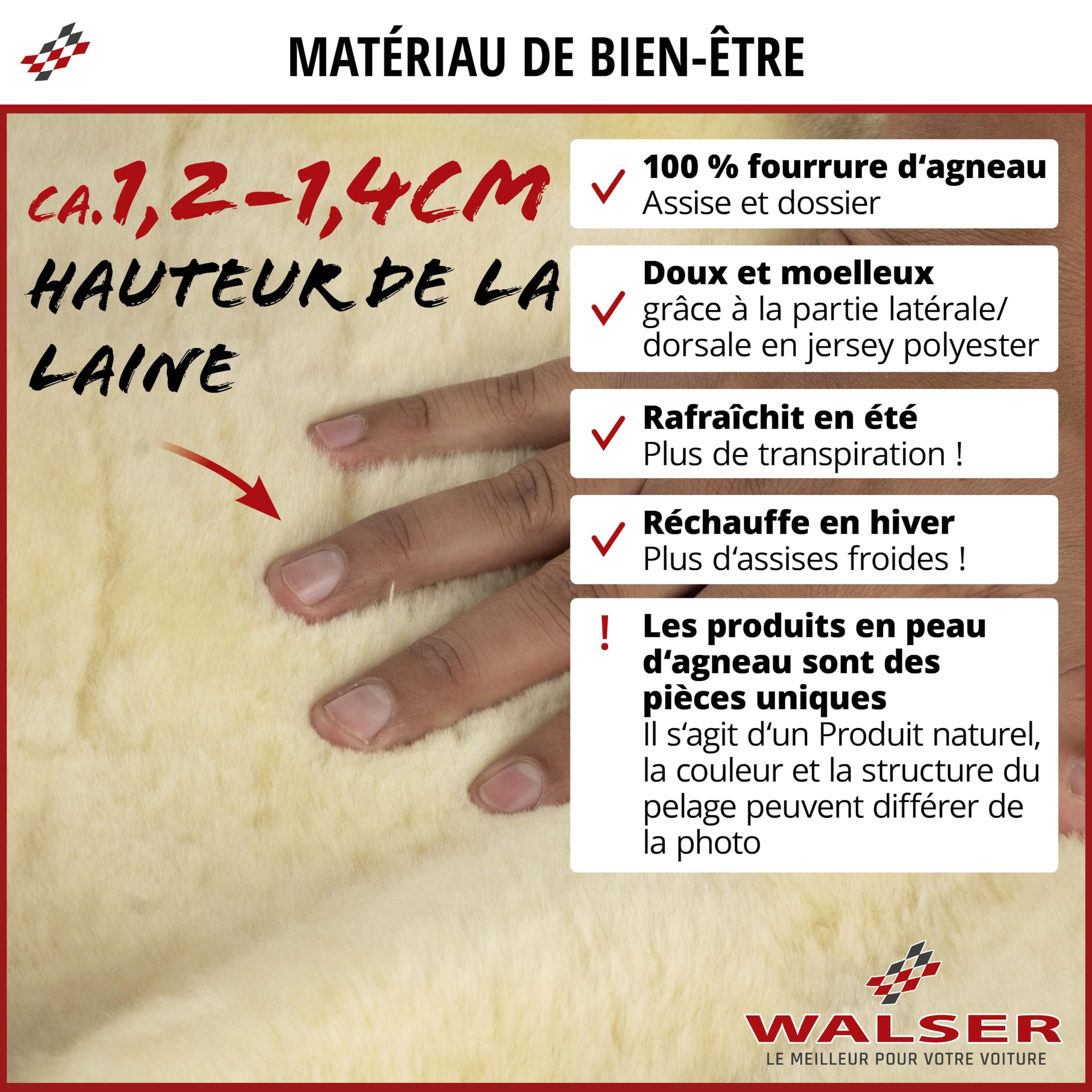 Walser Housse de siège Auto en Peau d'agneau Zoya, 100% Peau de Mouton Housse de siège pour Voiture, 1 pièce de Fourrure d'agneau Housses de sièges Avant de Voiture Beige