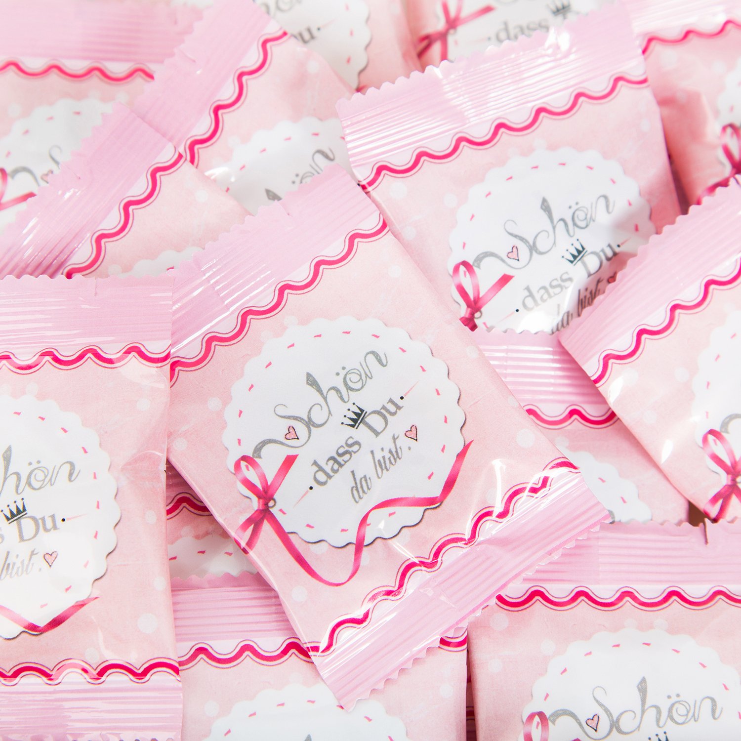Logbuch-Verlag 200 Give-Aways Schön dass du da bist Gummibärchen rosa pink mini Geschenke für Gäste Hochzeit Event Veranstaltung