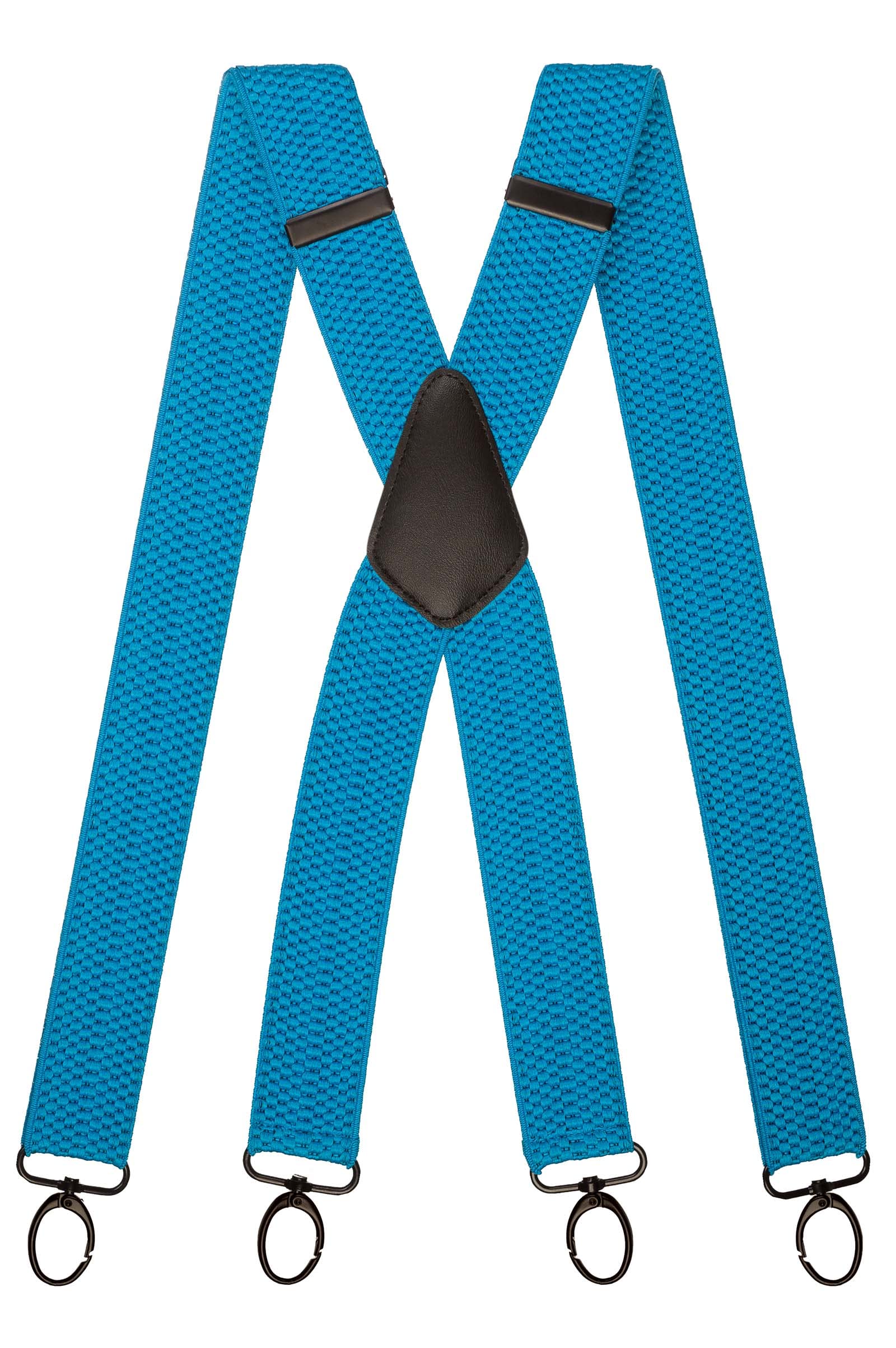 Olata Men's Turquoise (Black Clips) Heavy Duty X-Shape Multi-Purpose Wide Braces/Suspenders With Carabiner Clips - 4Cm.
