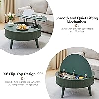Vista 3 de Mesa de centro redonda con parte superior elevable con almacenamiento, mesa central de madera estriada de 35.4 pulgadas, mesa de centro moderna
