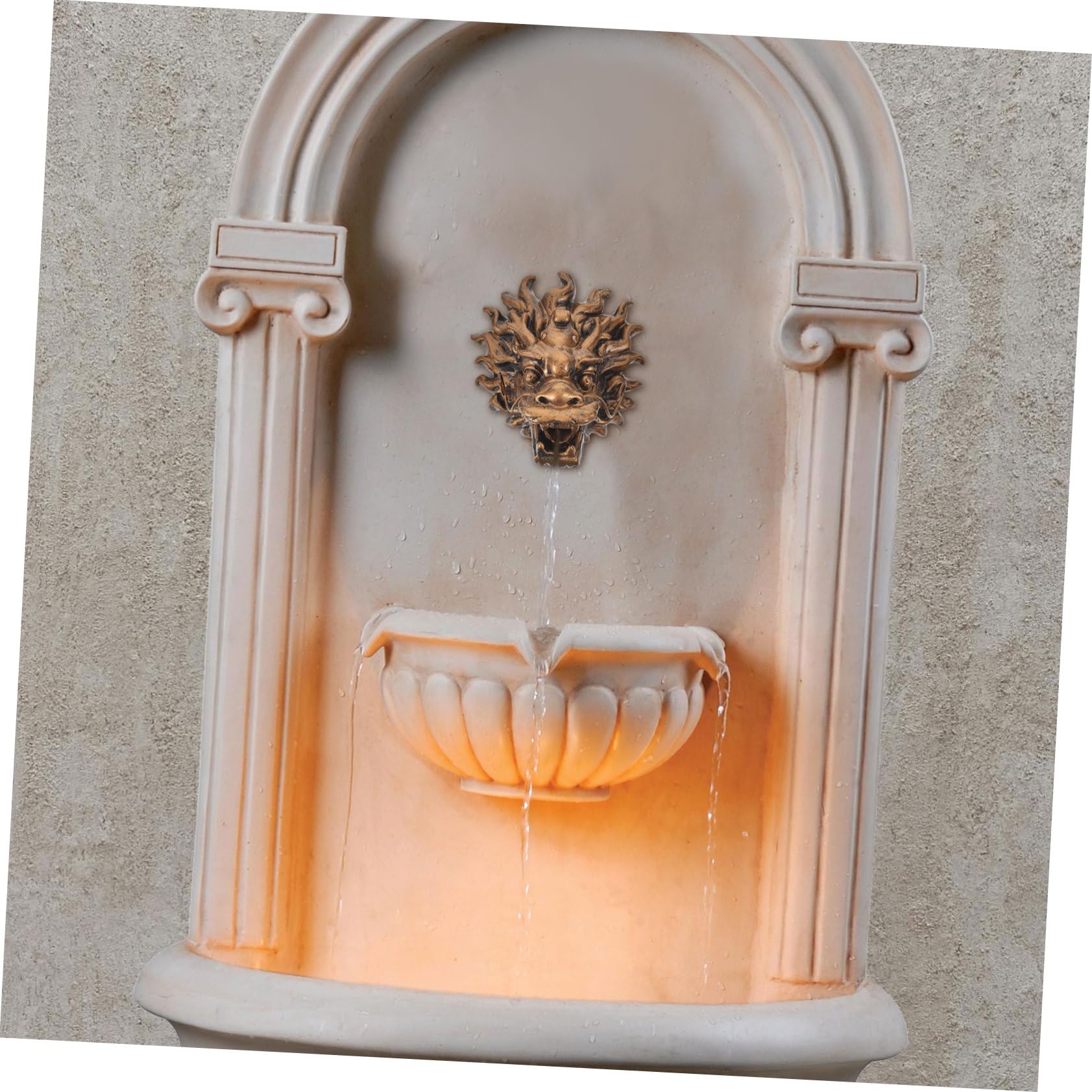 Yardwe Großer Gartenbrunnen Langlebiges Design mit Drachenkopf aus Kunstharz Wasserbetriebener Springbrunnen mit Wandmontage und Eleganter Dekoration für Garten und Villa