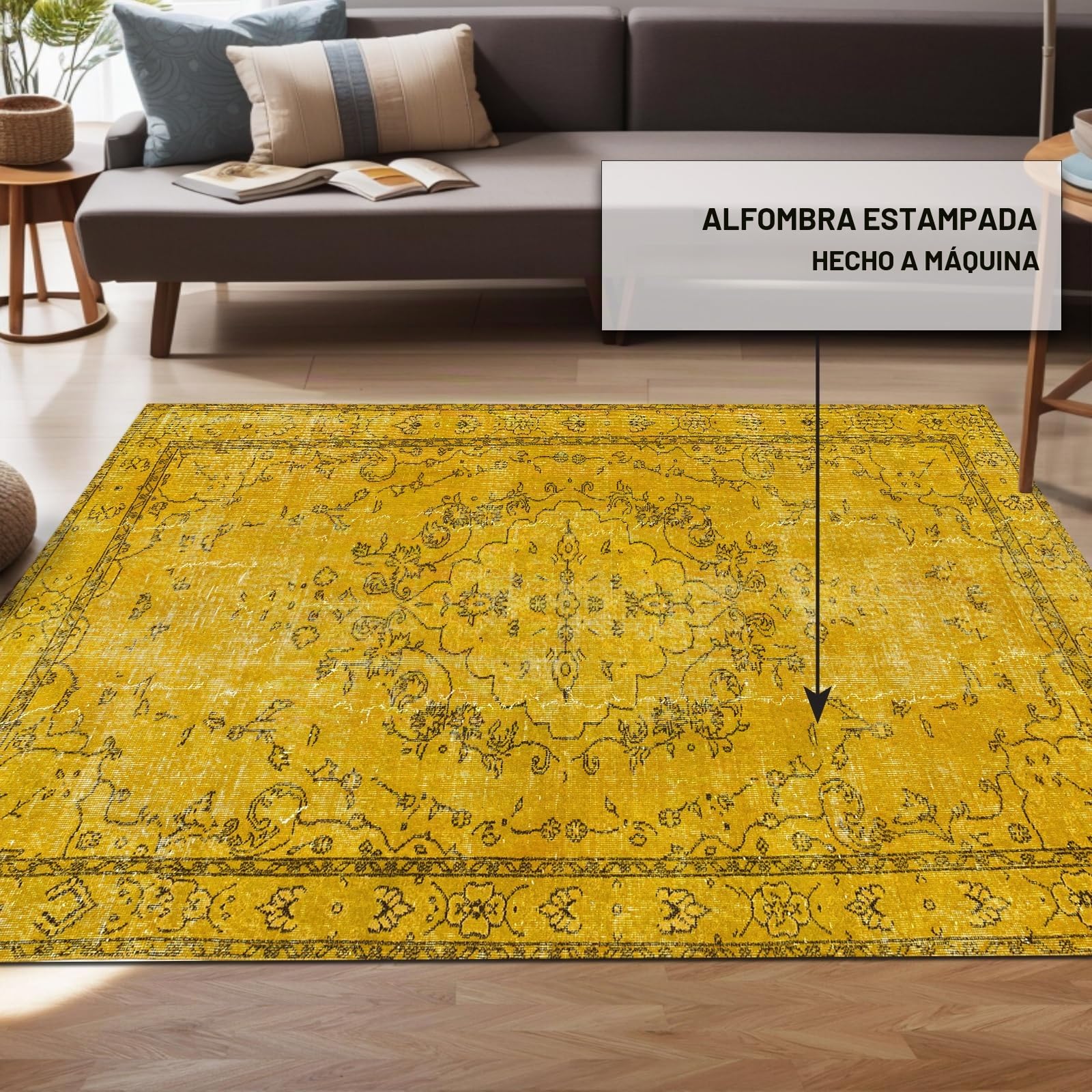bamyum Giallo Alfombra Impresa Chenilla Estampada a Máquina 120 x 180 cm, Alfombra Lavable Salón, Alfombra Amarillo Vintage Dormitorio, Antibacteriana Antideslizante Base Alfombra Cocina