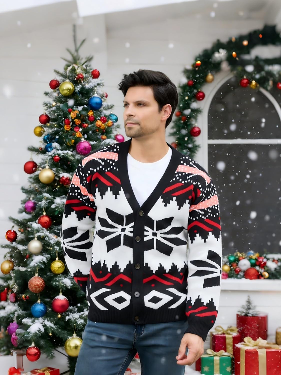 PLEPAN Men's Skeleton Cardigan Sweaters Button Down Unisex Knitted Halloween Sweater Outwear with Pockets - Image 2