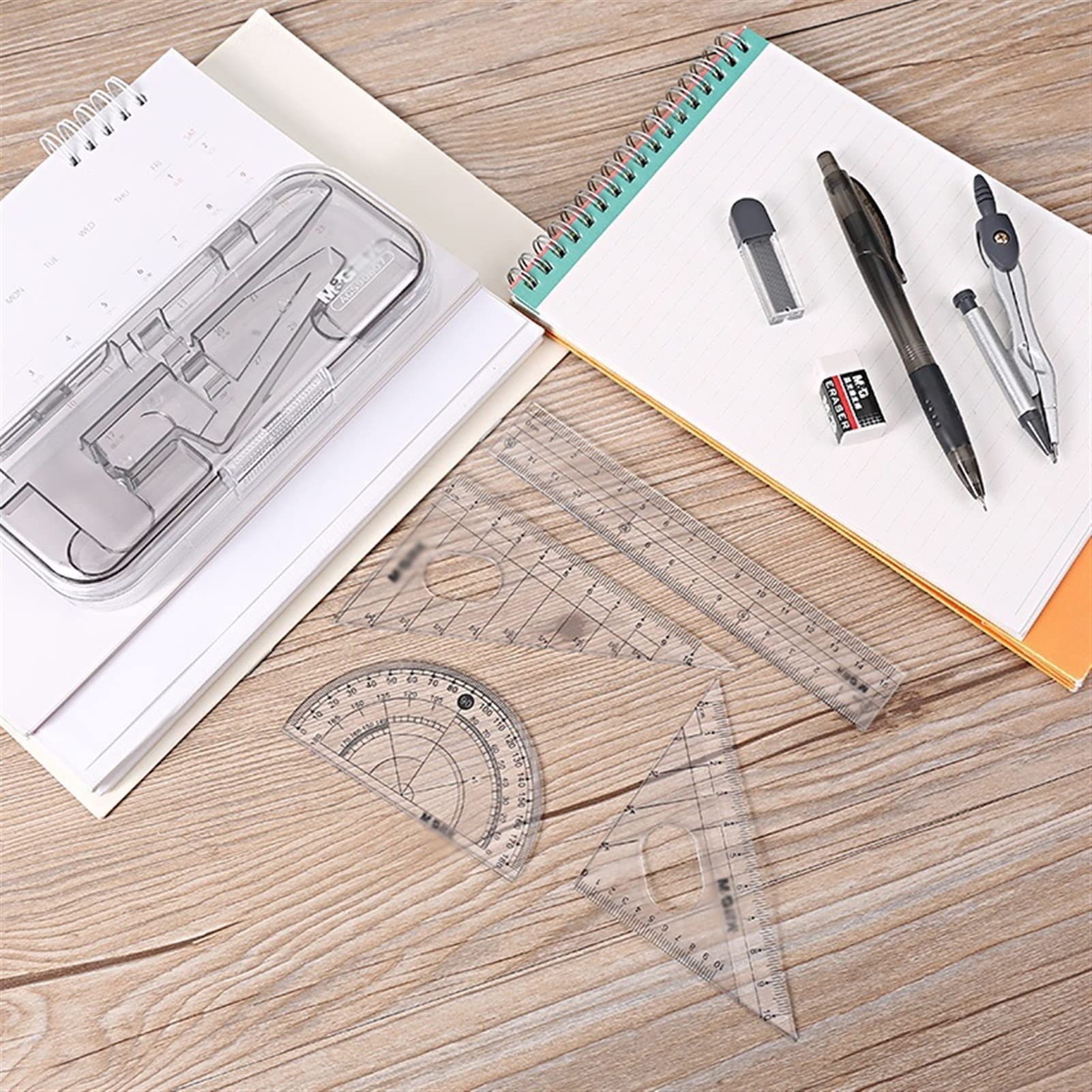 Mathe-Geometrie-Set, Zirkel, Mathe-Set, Geometrie-Set, Mathe-Winkelmesser-Set, Geometrie-Set, 8 Stück/Set, Geometrie-Winkelmesser, Zirkel-Set, mathematische Zeichenwerkzeuge, Radiergummi, Lineal, Stud