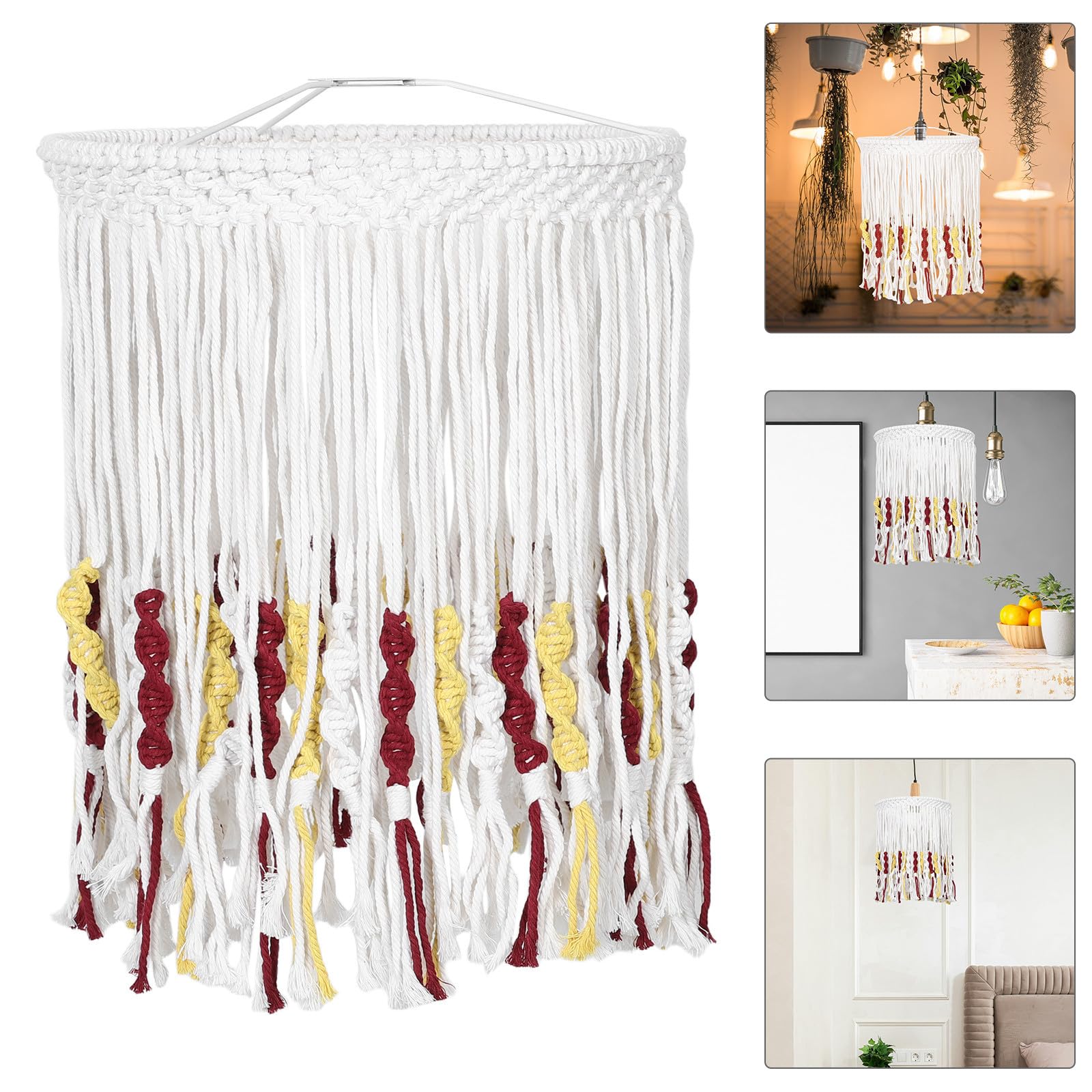 Hemobllo Paralume Boho in Cotone Intrecciato con Nappe, Lampada Sospensione Beige per Camera da Letto, Stile Rustico e Assemblaggio Facile