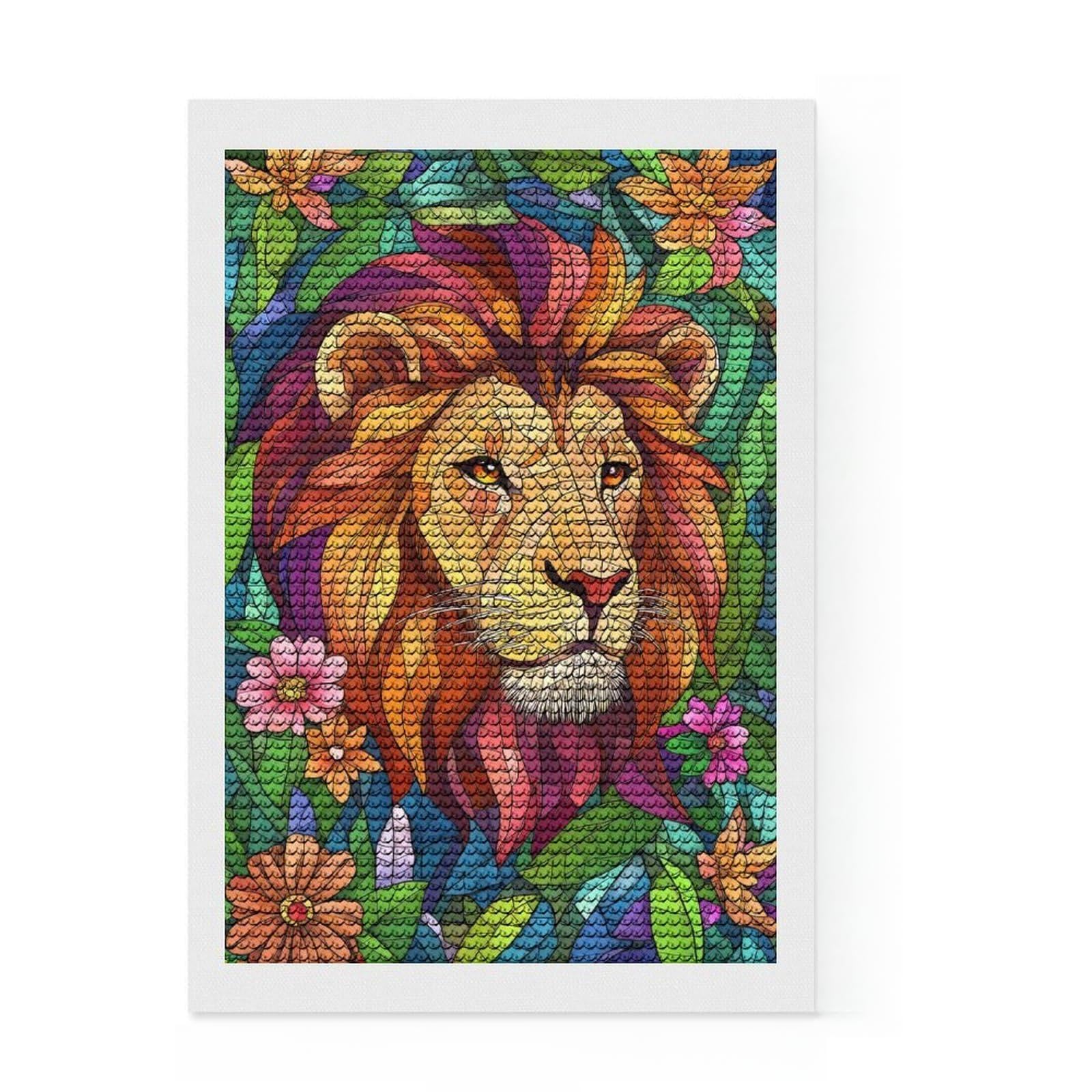 Junmoney Lion in Mosaic Round Drill Diamond Painting 8"x12", Holiday Gift Idea, Bedroom Decor, Aesthetic Room Decor, Artistic Hobby