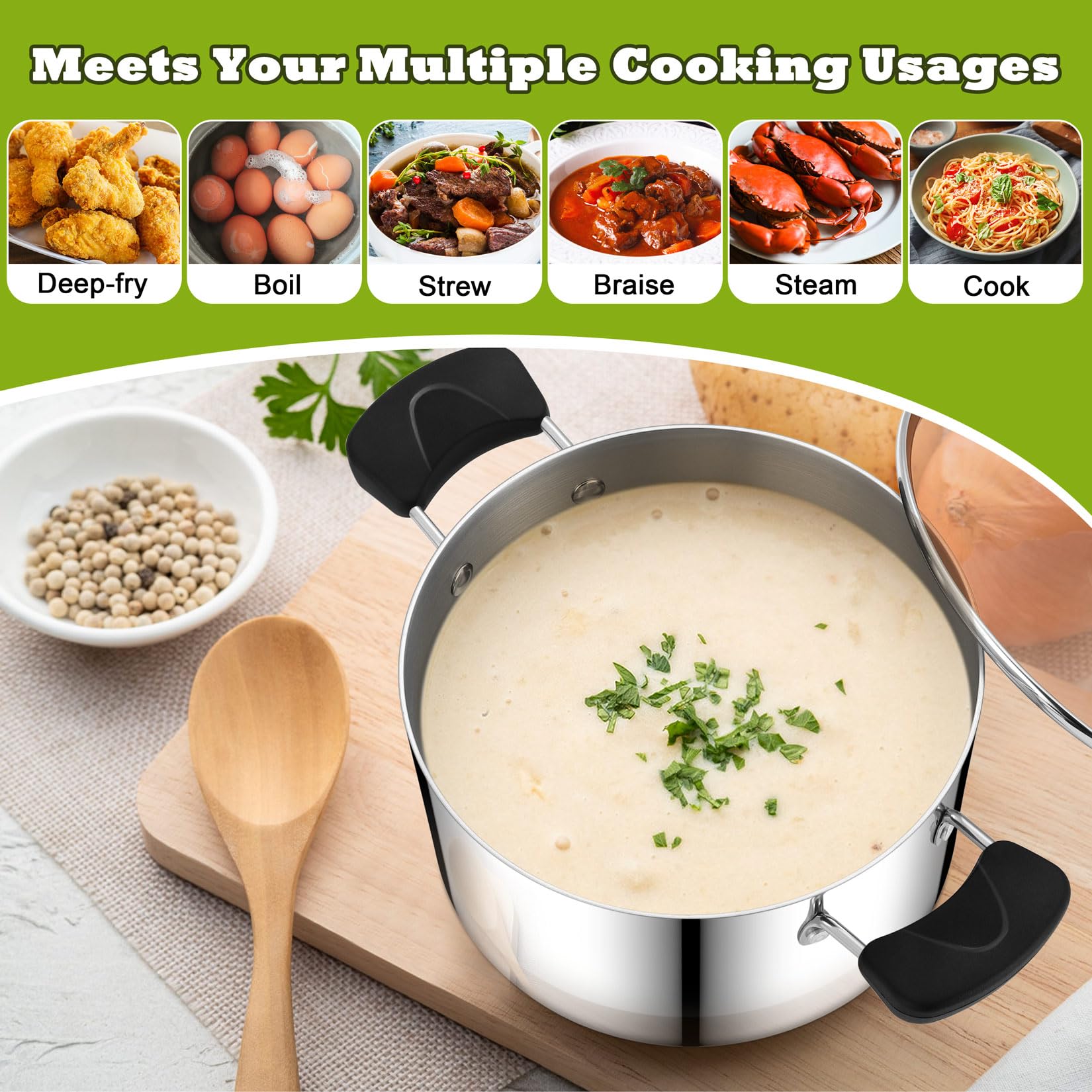 P&P CHEF 5 Qt Stockpot - Stainless Steel -5 P&P CHEF 5 Qt Stockpot - Stainless Steel -5