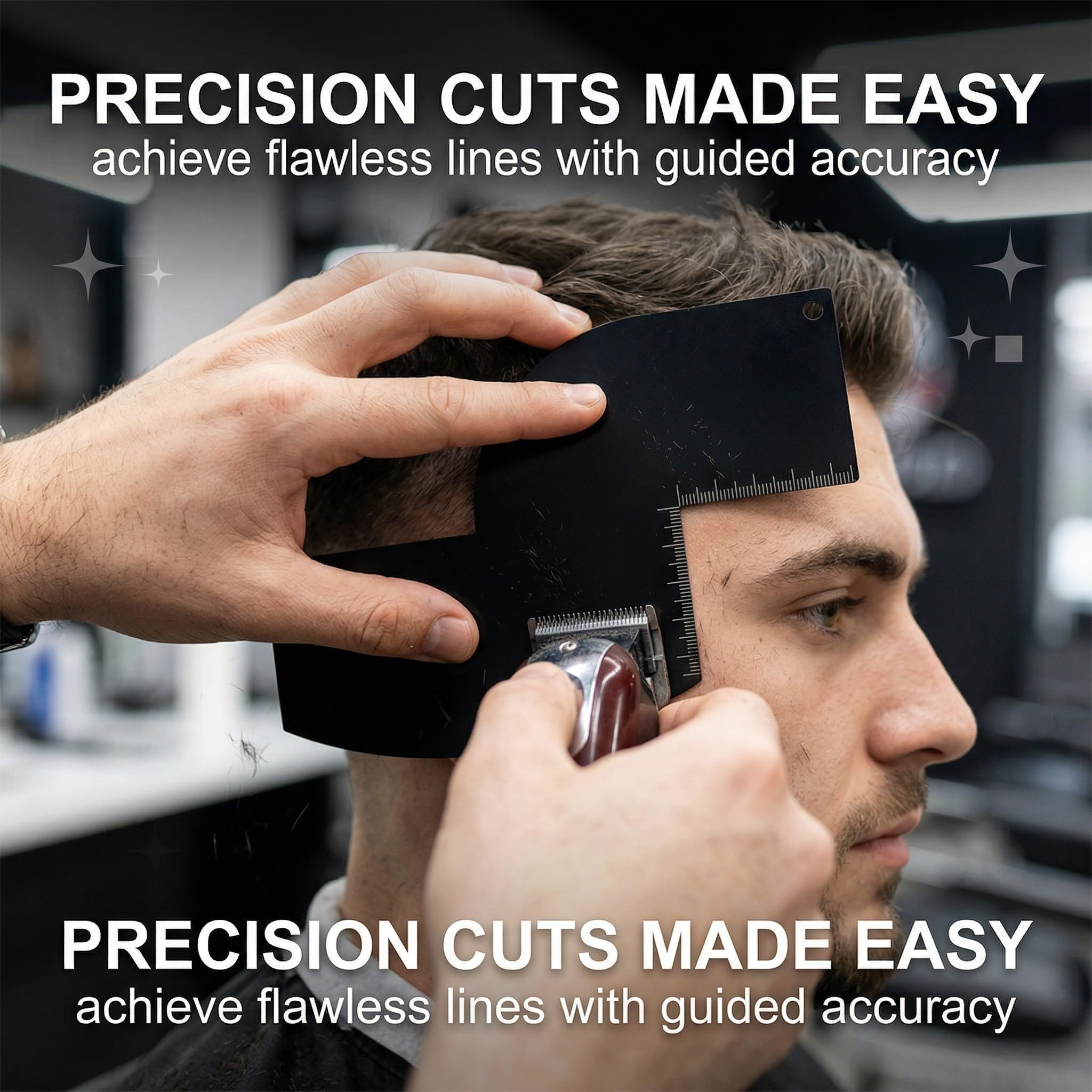 3 Pièces Cartes d'Amélioration Barbier avec Indicateurs Mesure, Barber Tools, 3 Formes Outil Mise en Forme Ligne Capillaire Gabarit Barbe Noir Outils Bordure en Spray Réutilisables pour Hommes