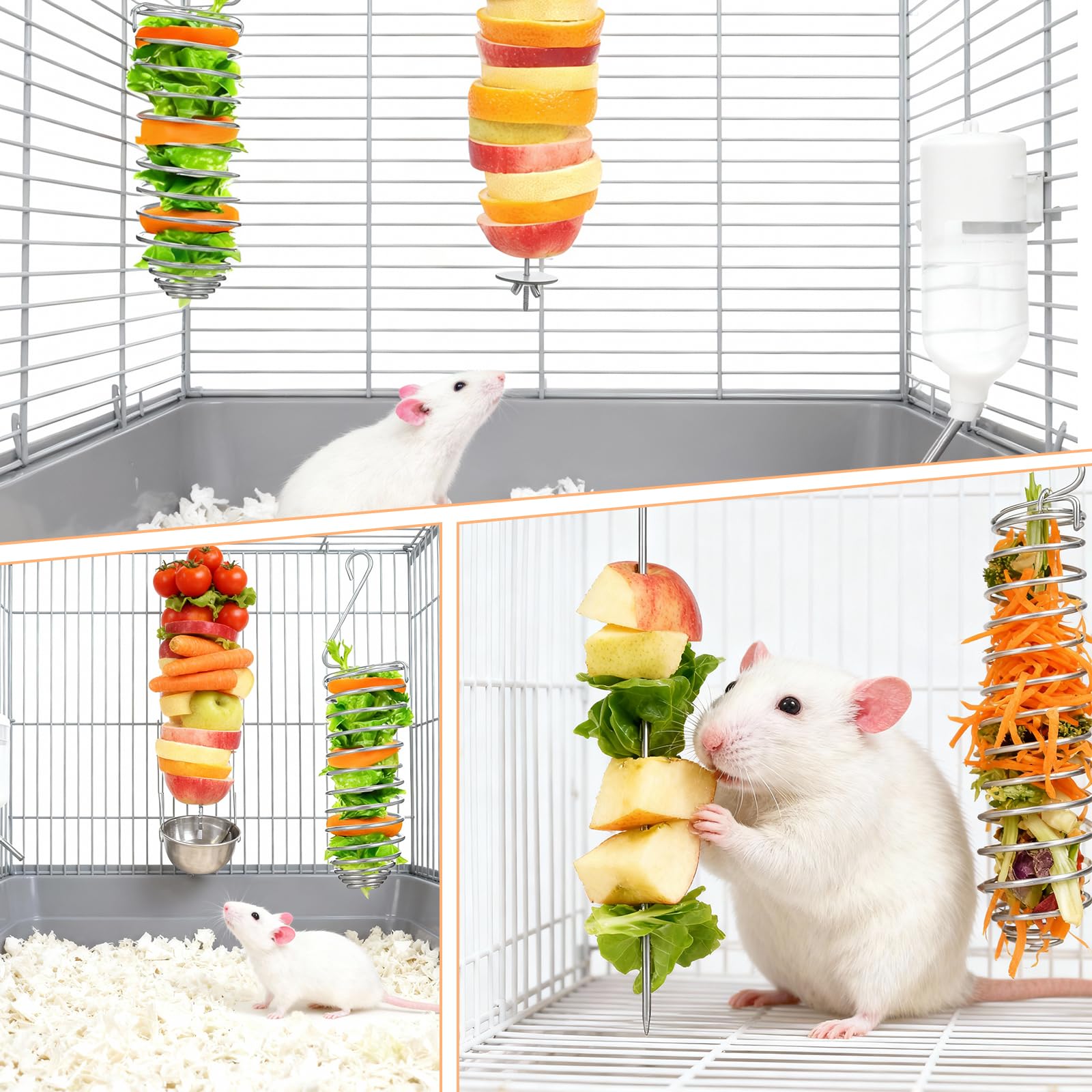 Rat Enrichment Toys Stainless Steel Bird Food Holder Fruit Vegetable Holder Vegetable Skewer Foraging Hanging Feed Tool Slow Feeder Parakeet for Hamster Rodents Bird Parrots 2Pcs - image 7