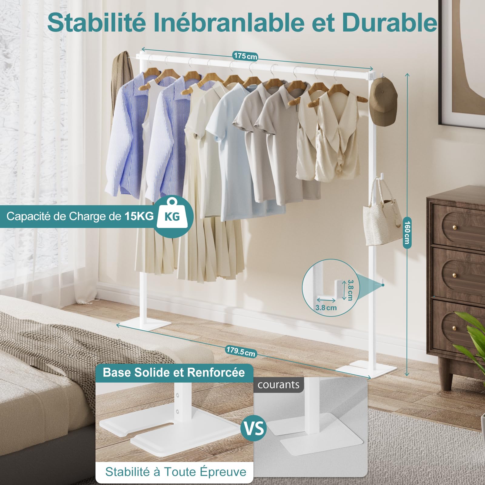 JAUREE Séchoir à Linge Pliable intérieur/extérieur, étendoir sur Pieds Compact, Gain de Place, étendoir à draps, tancarville, Blanc