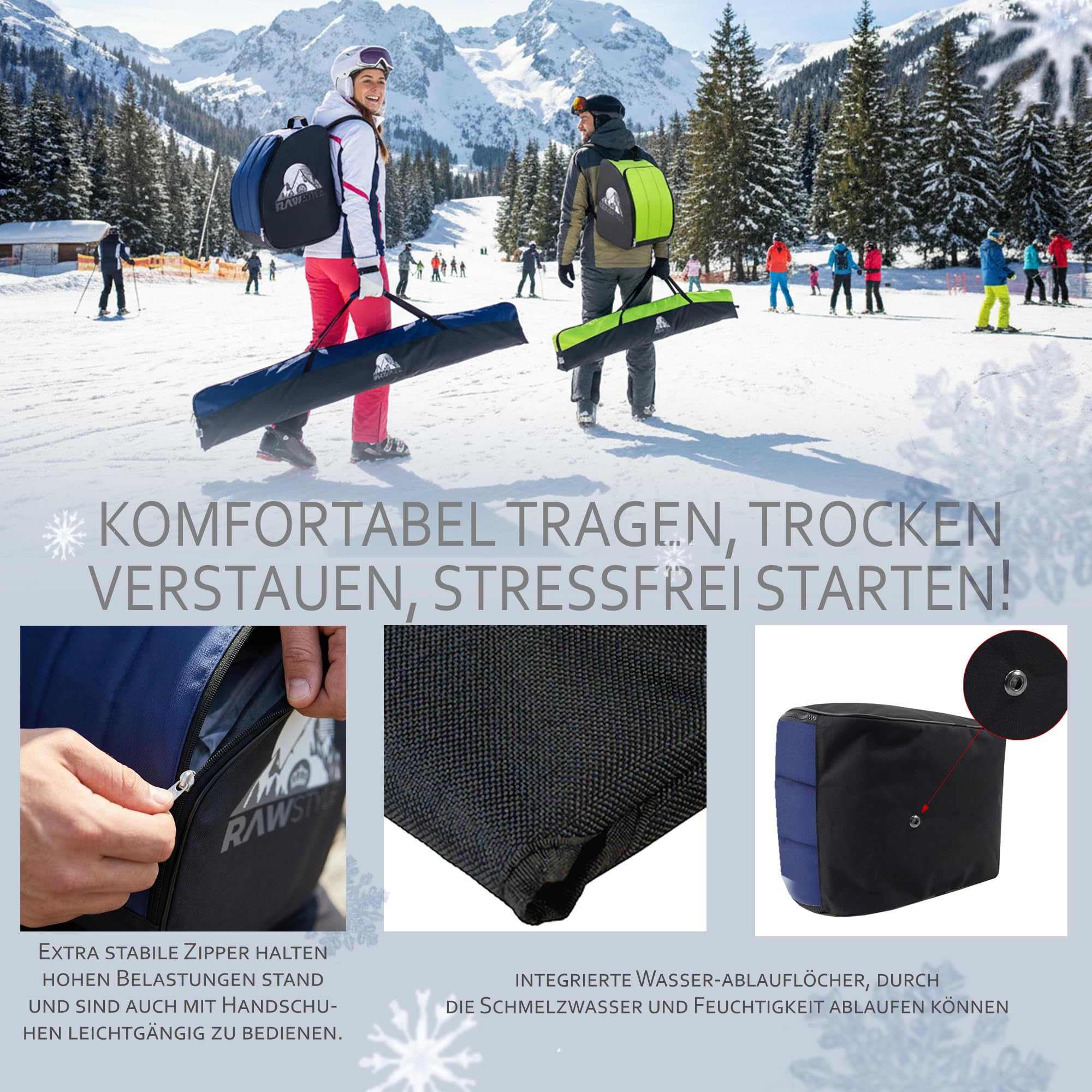Rawstyle Sac de ski imperméable pour chaussures de ski 160 cm 180 cm