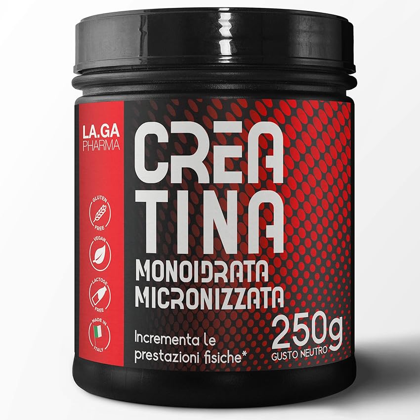 Immagine del prodotto Creatina Monoidrata in polvere micronizzata 250gr, Altissima solubilità ed assorbimento potenziato, per Mass gainer, Forza ed Energia per il Pre Workout, Gusto Neutro
