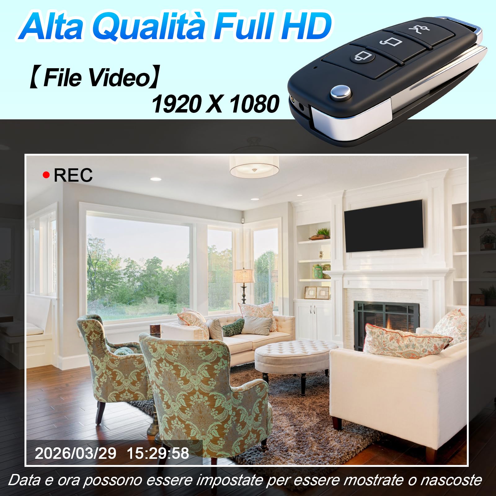 Telecamera Spia Nascosta, 1080P HD Mini Telecamera Spia Nascosta con Visione Notturna, Obiettivo Grandangolare 120° Microcamera Spia con Rilevamento del Movimento