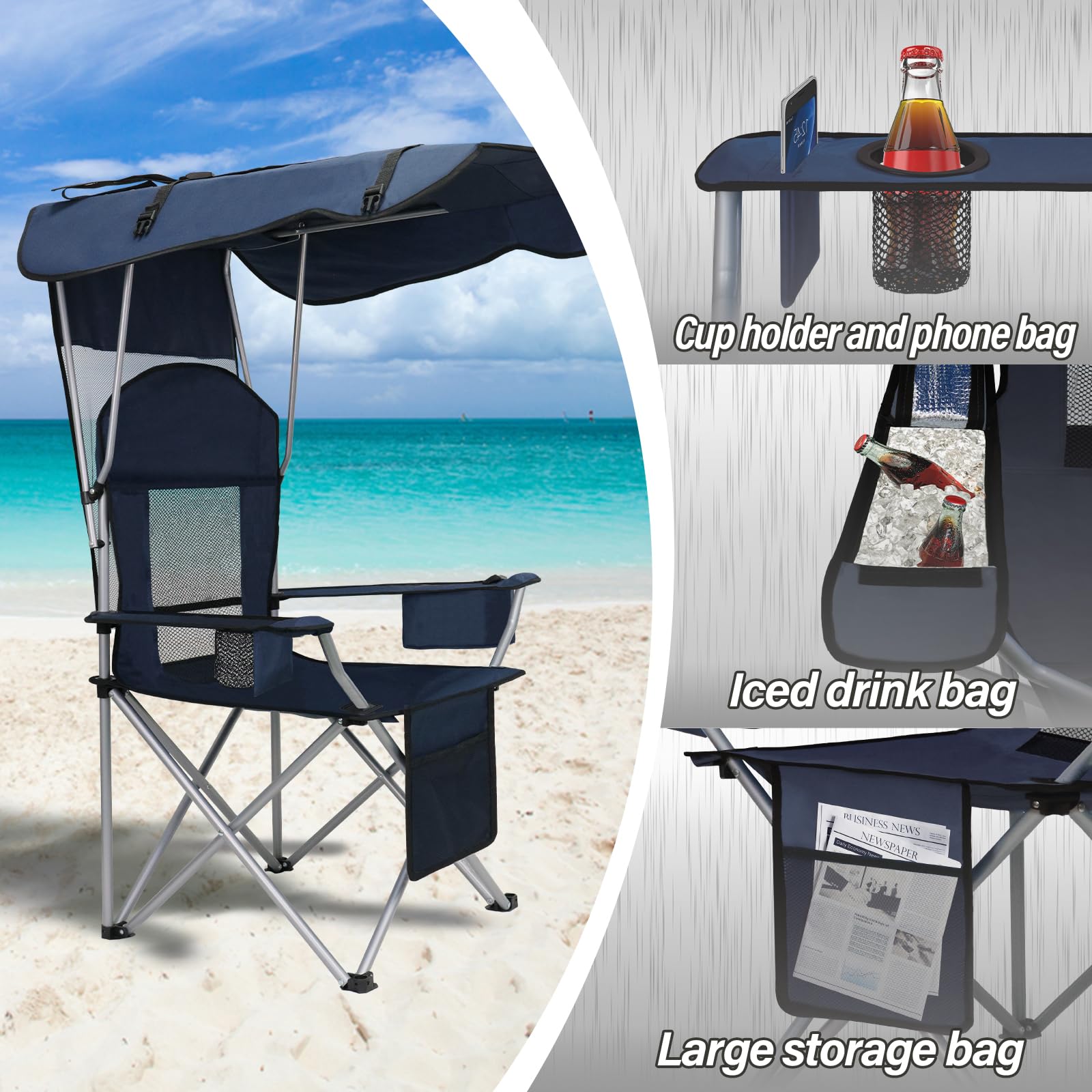 PLKO Silla De Camping Portátil Doble Con Toldo Para Sillas De
